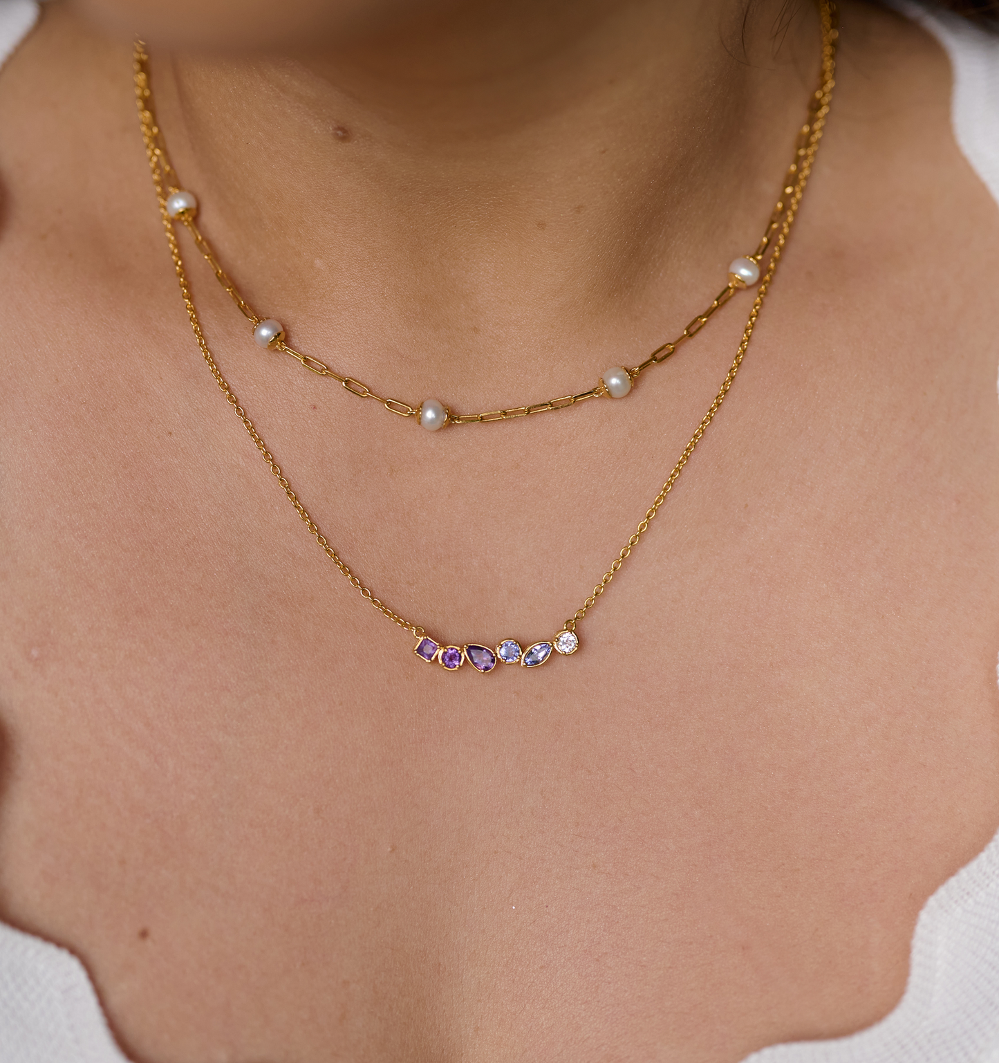 Laya Necklace gold chain with pearls elegant layered jewelry on neck