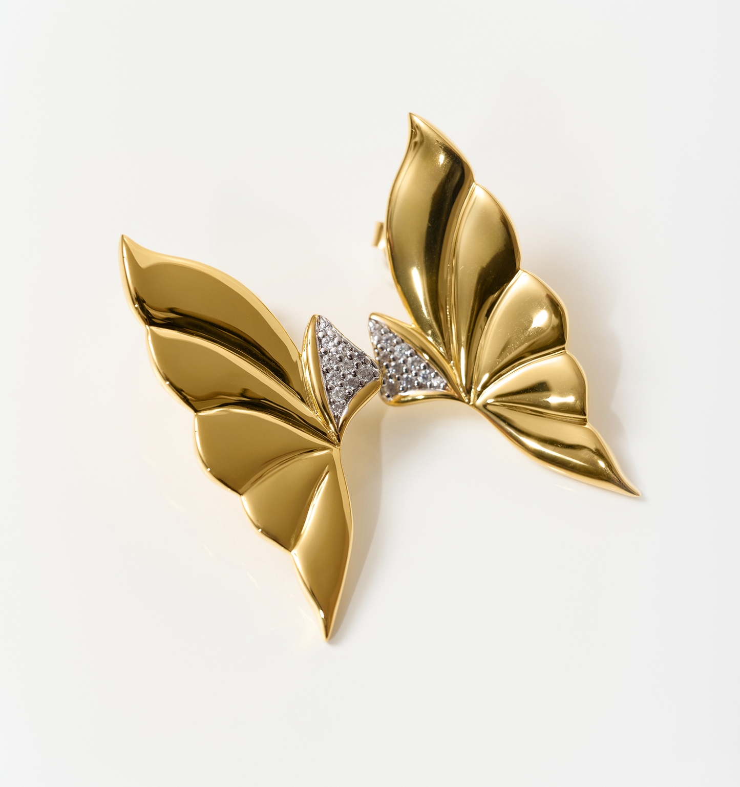 Elara Earrings gold butterfly wing shaped with diamond accents