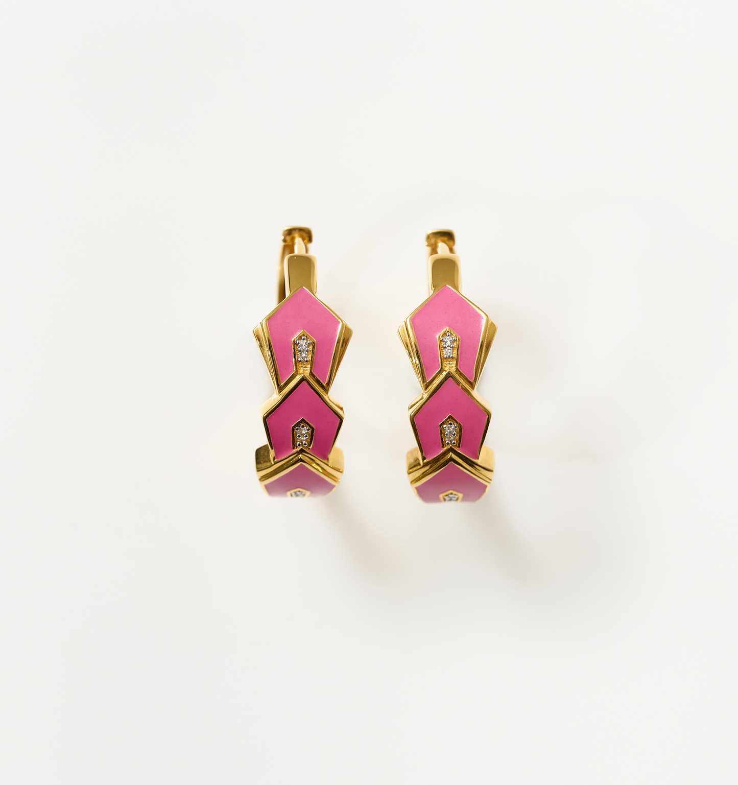 Gulzar Petal Dew gold-plated hoops with pink enamel petals and white topaz accents