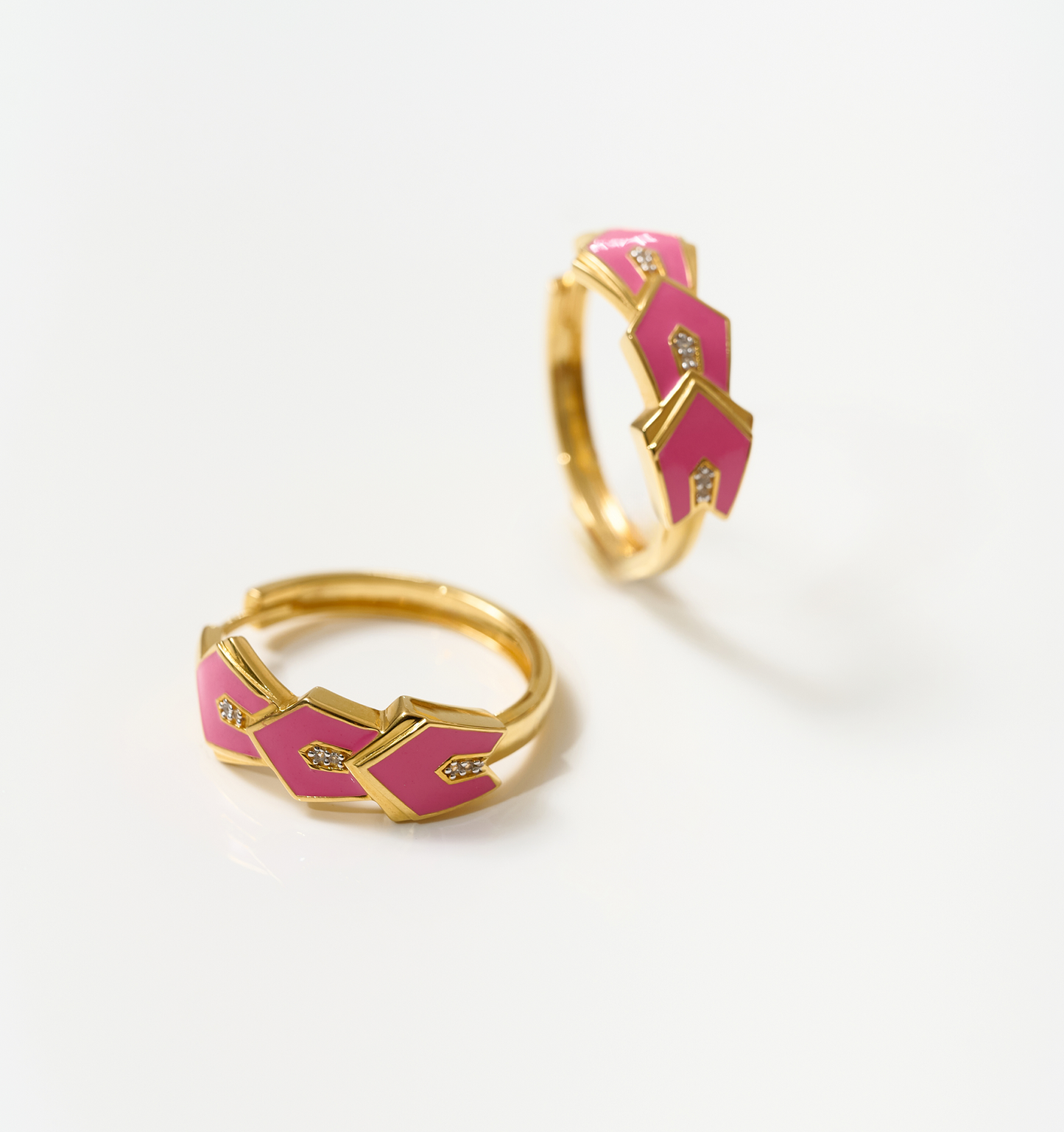 Gulzar Petal Dew gold-plated hoops with pink enamel petals and white topaz accents