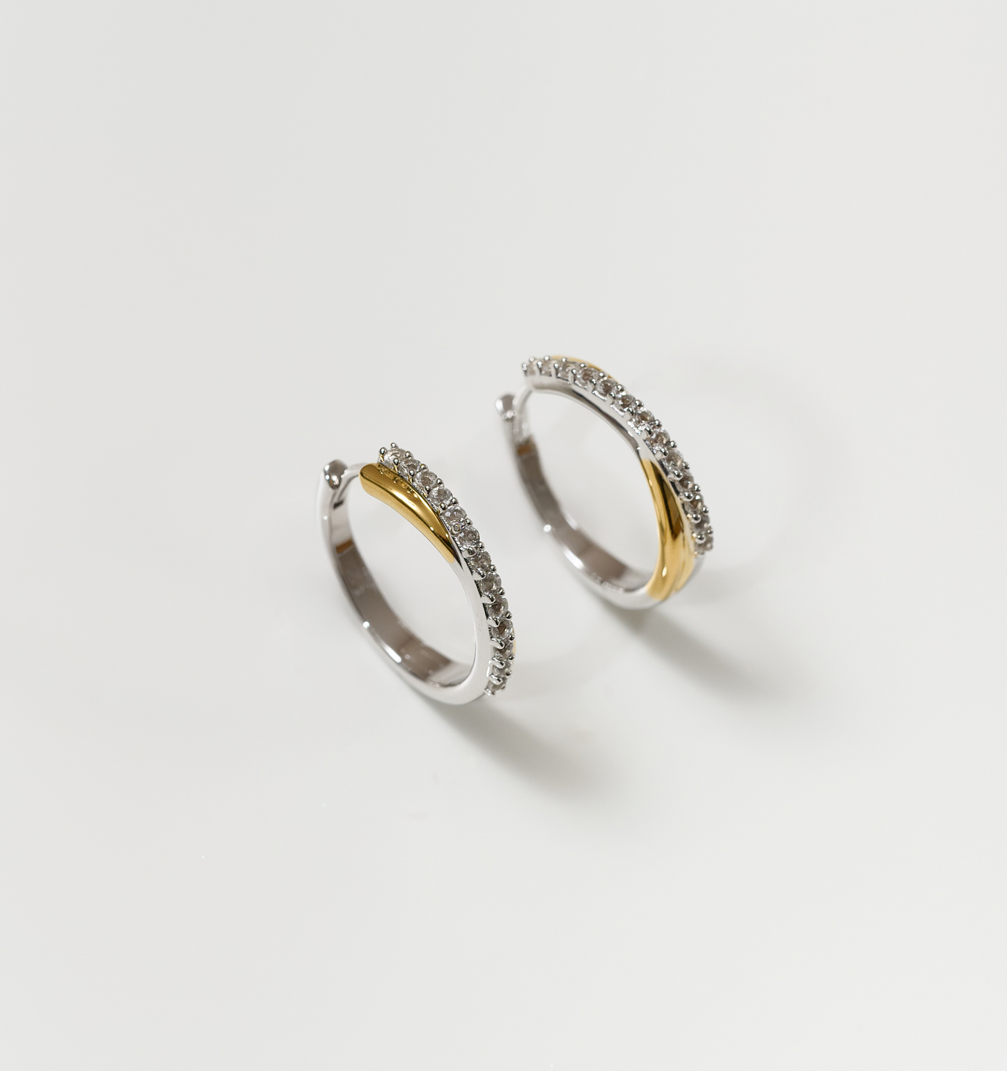 Mishri Hoops silver and gold earrings with white topaz detailing