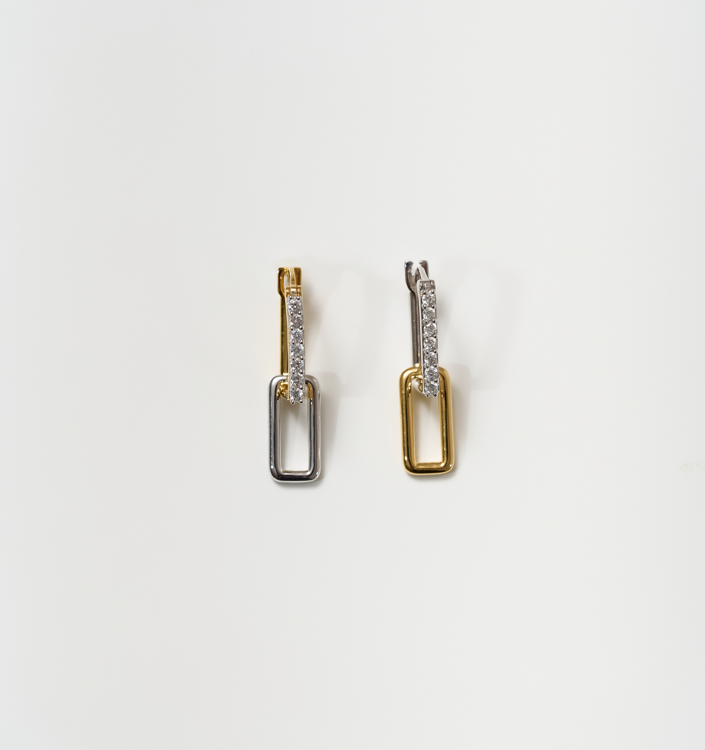 Bandha Earrings gold and silver geometric drop earrings with sparkling detail