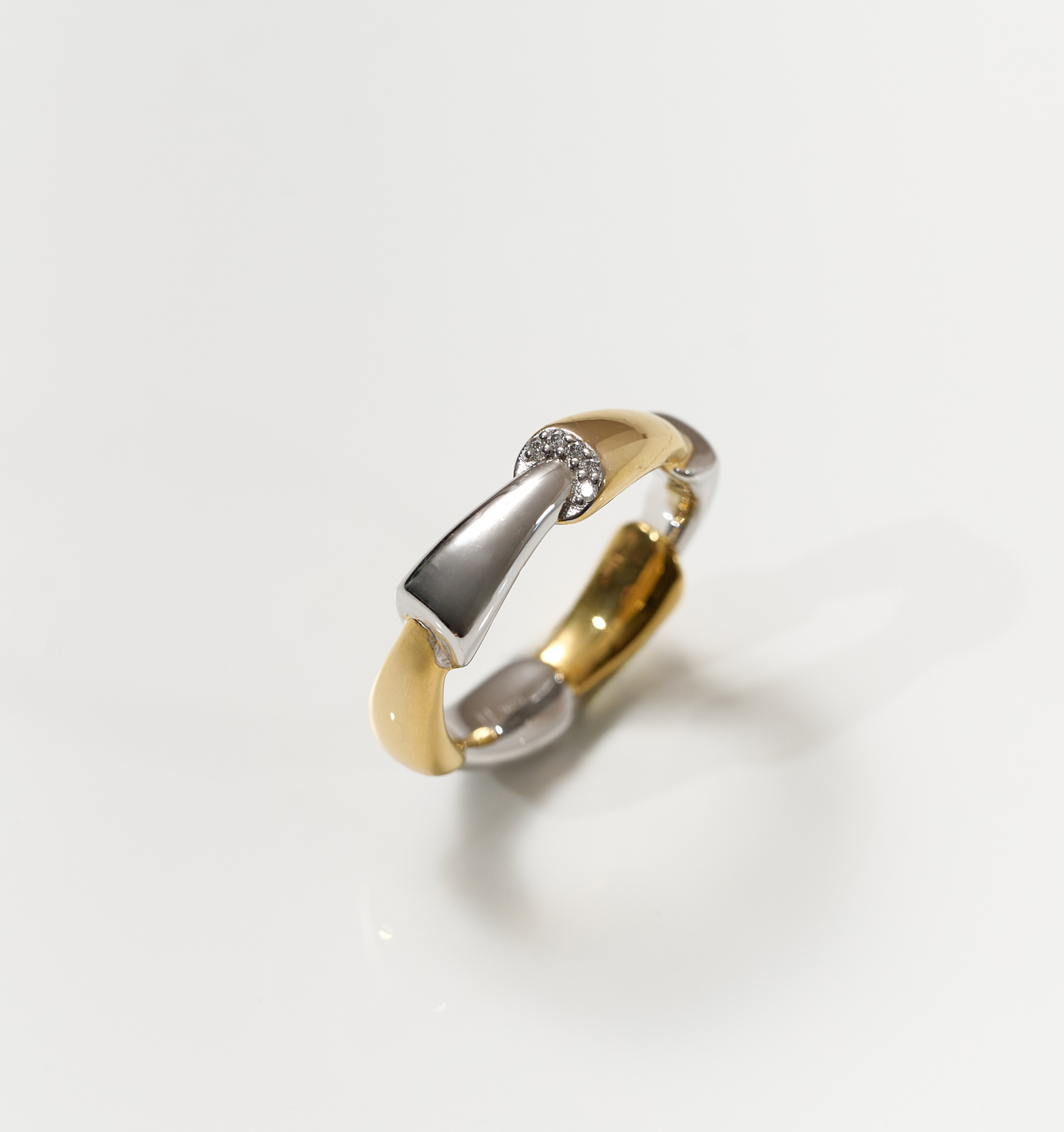 Veera Ring with gold and silver segments and lab-grown diamonds in bamboo-inspired design