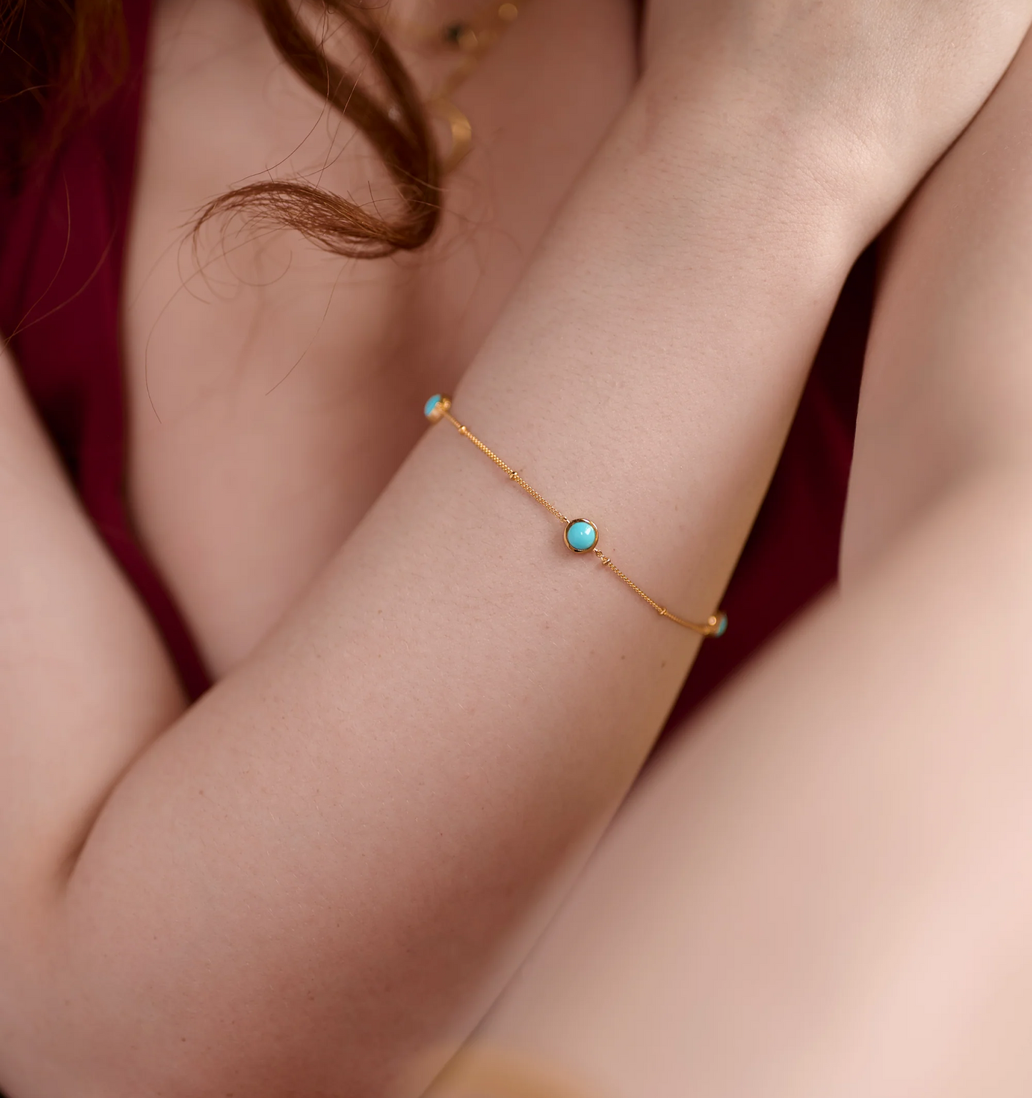 Nilaaya Bracelet with Sleeping Beauty turquoise on delicate gold chain for serenity and protection