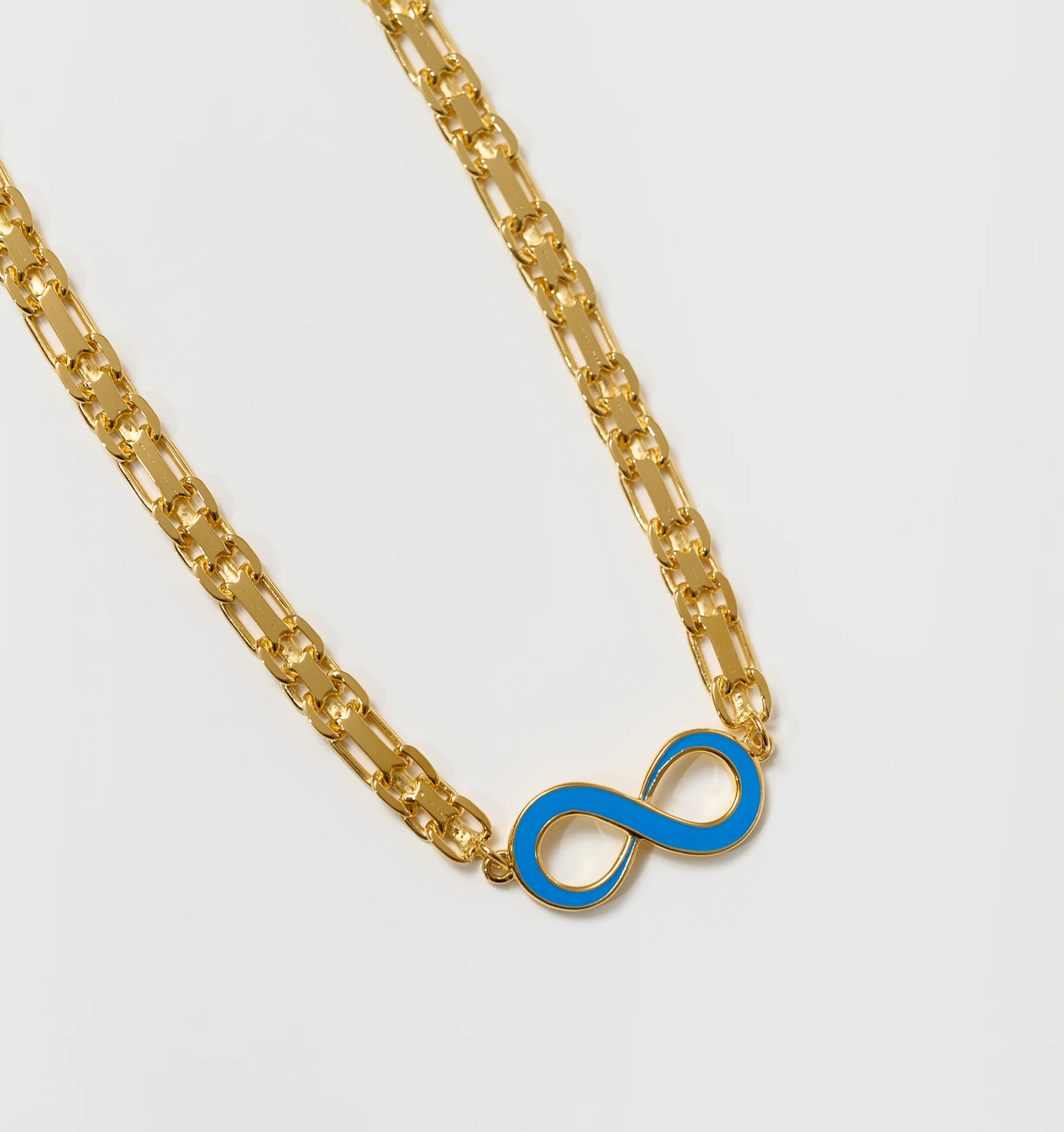 Gold chain Avaanta Necklace with turquoise enamel infinity pendant