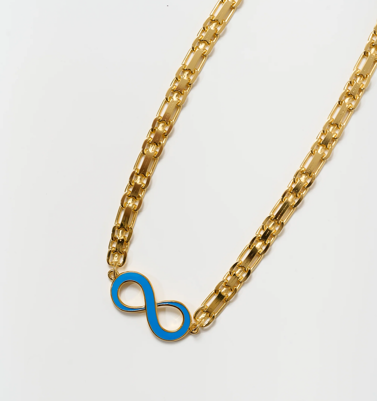 Avaanta Necklace with turquoise enamel infinity pendant on gold chain