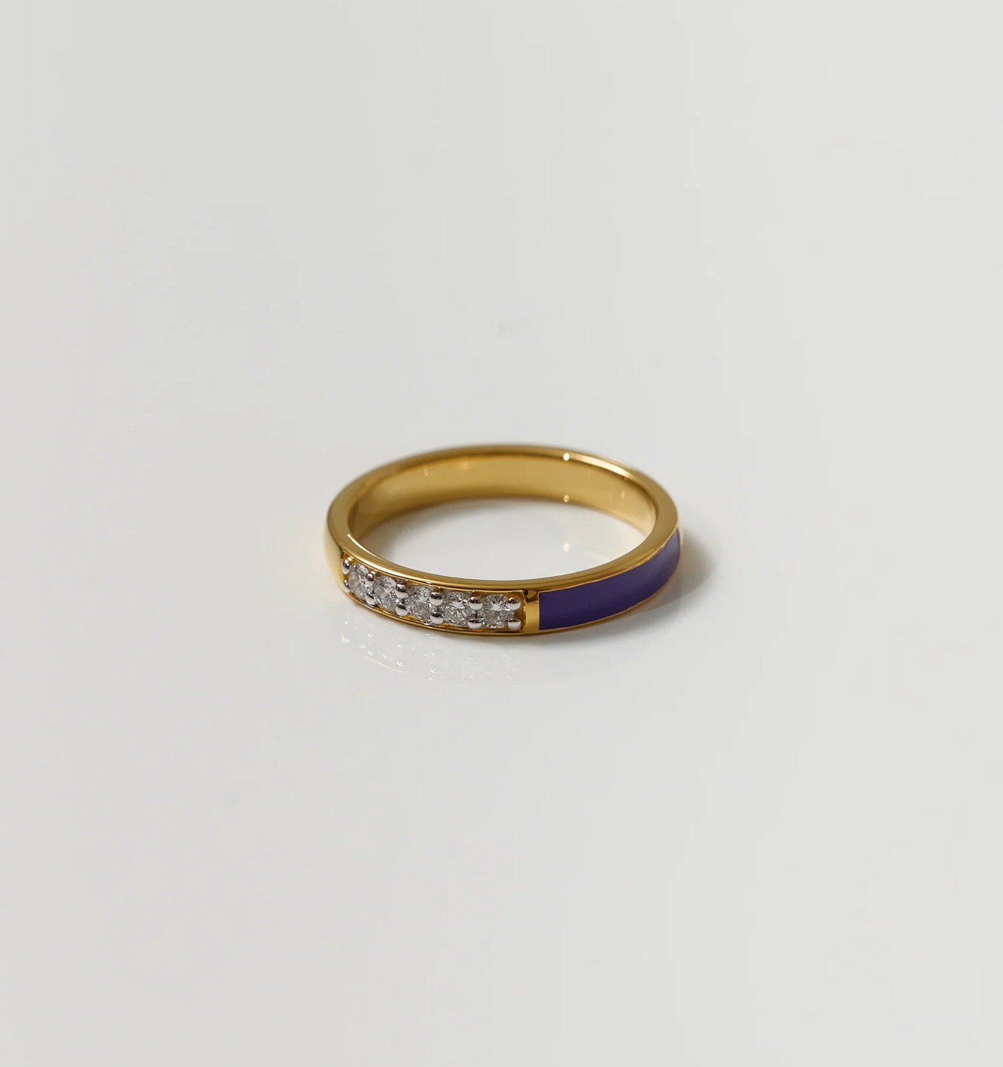 Pancha Ring gold band with purple arc and embedded diamonds balance jewelry for women