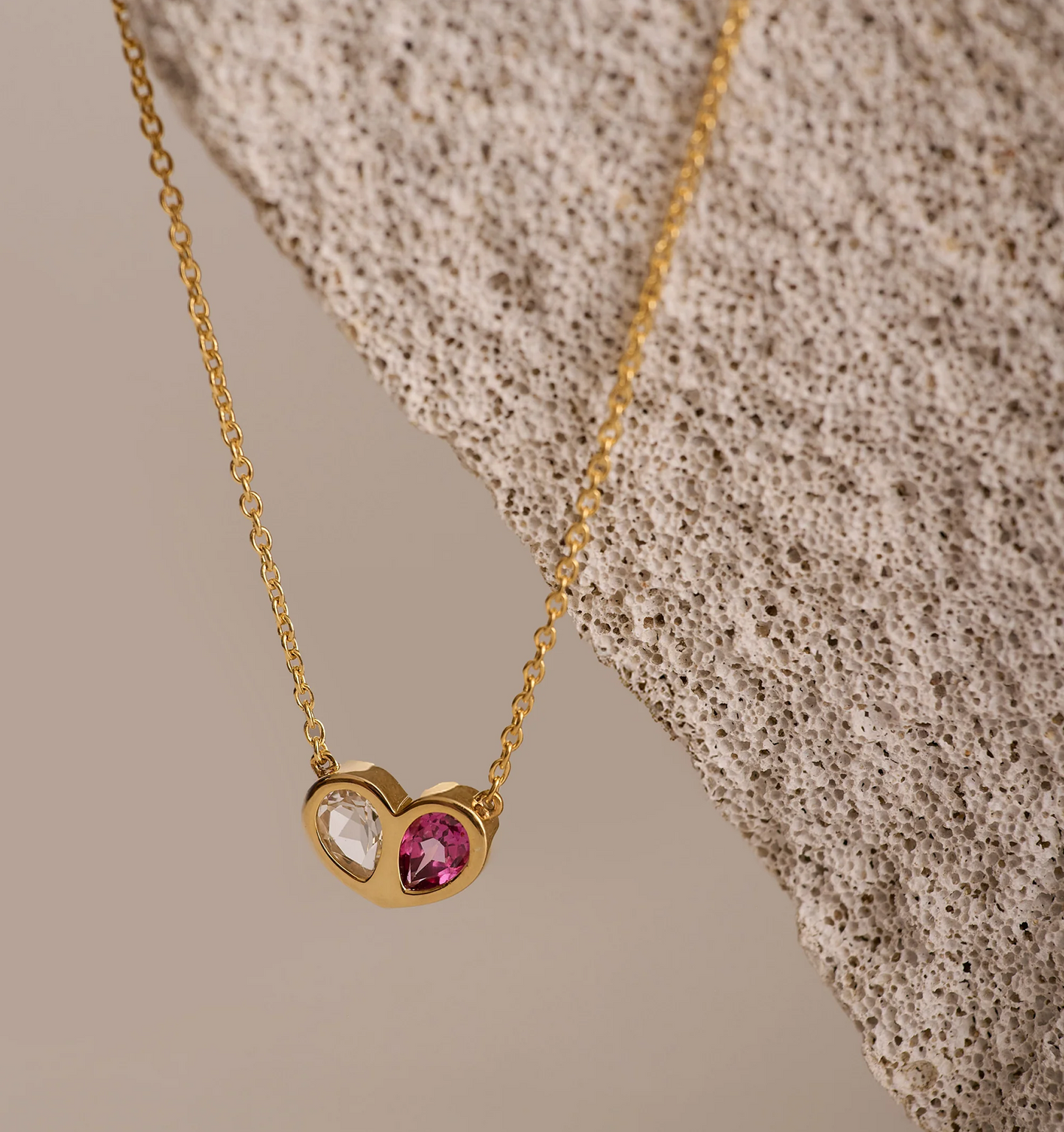 Manas Necklace gold chain with twin heart-shaped stones symbolizing balance and emotional truth