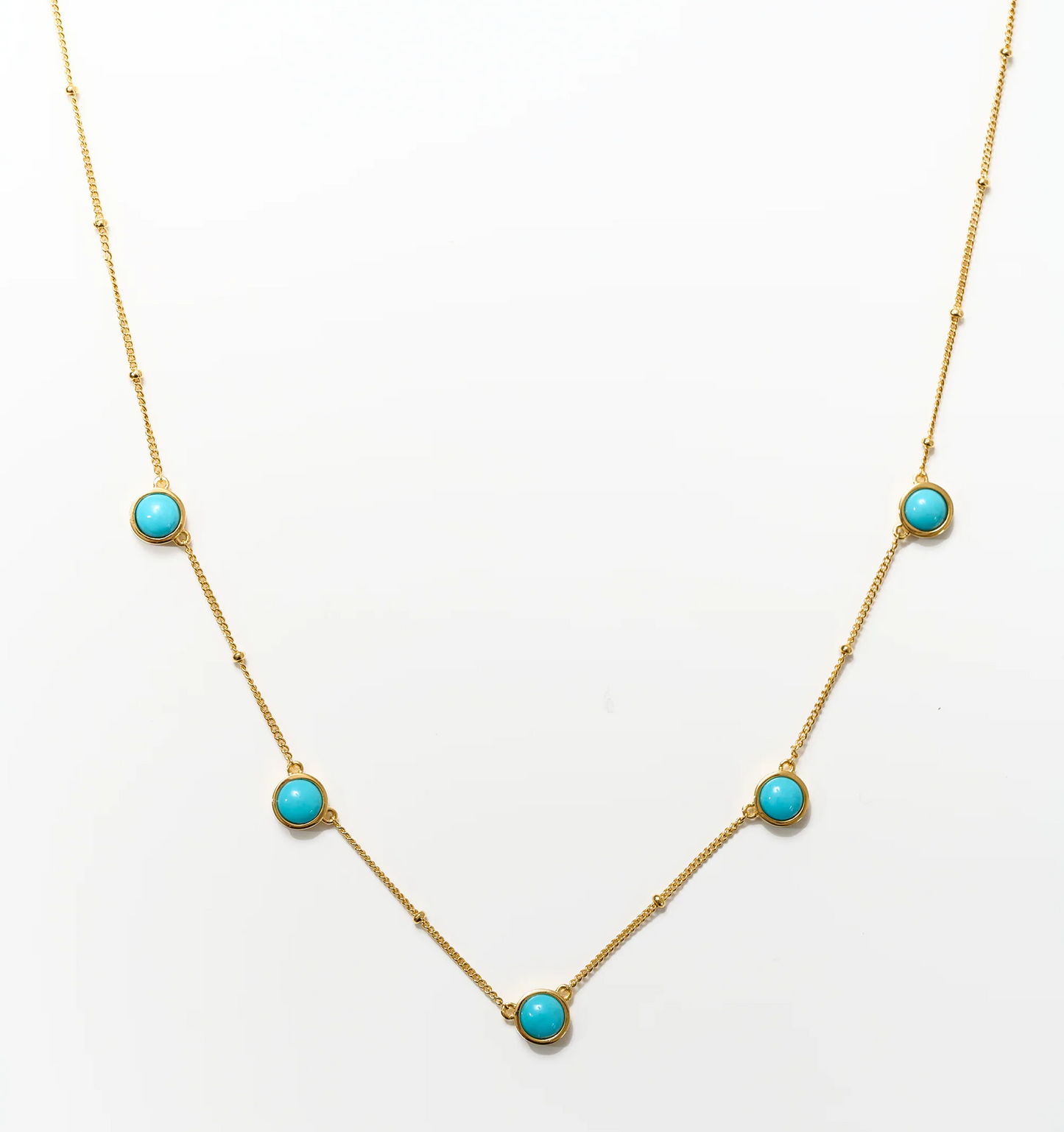 Vaani Necklace with gold chain and Sleeping Beauty turquoise stones for throat chakra healing and expression