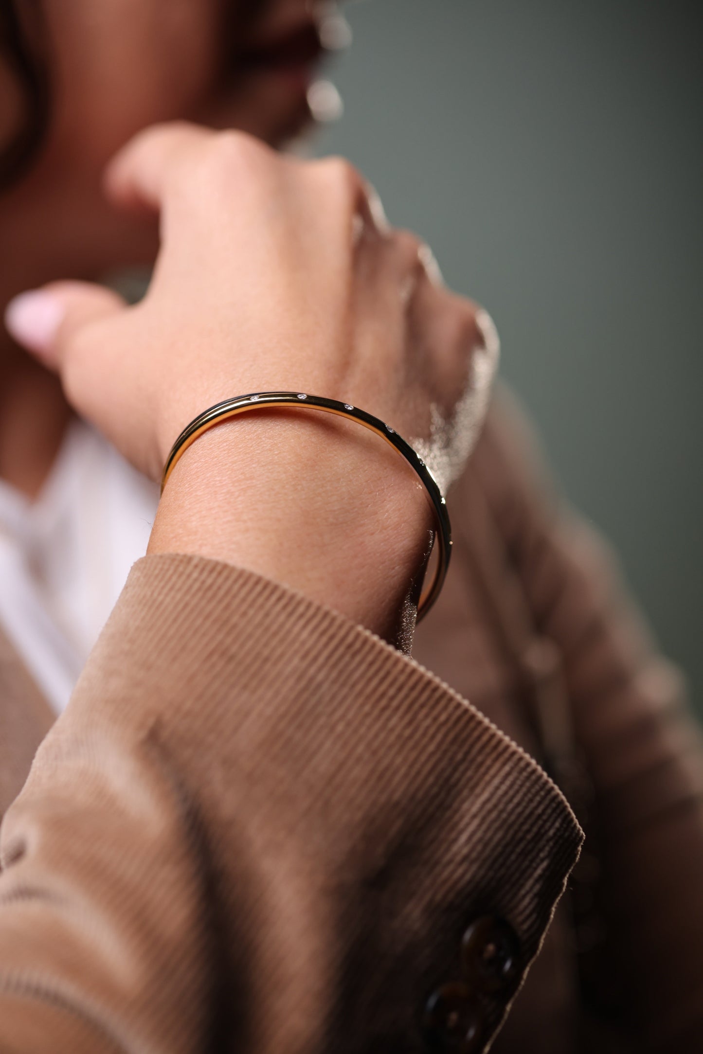 Ansa Cuff modern open cuff with lab-grown diamonds and architectural design