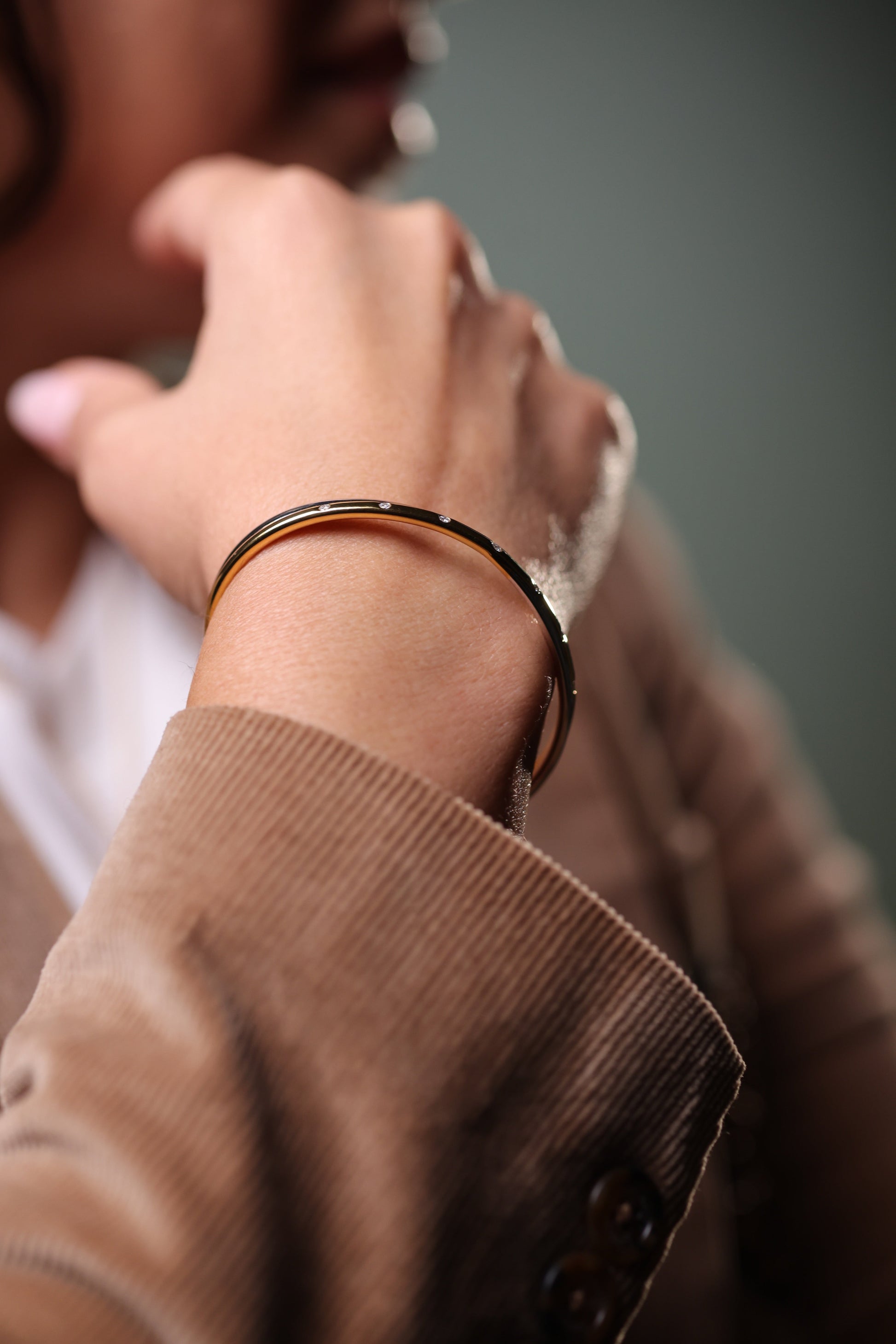 Ansa Cuff modern open cuff with lab-grown diamonds and architectural design