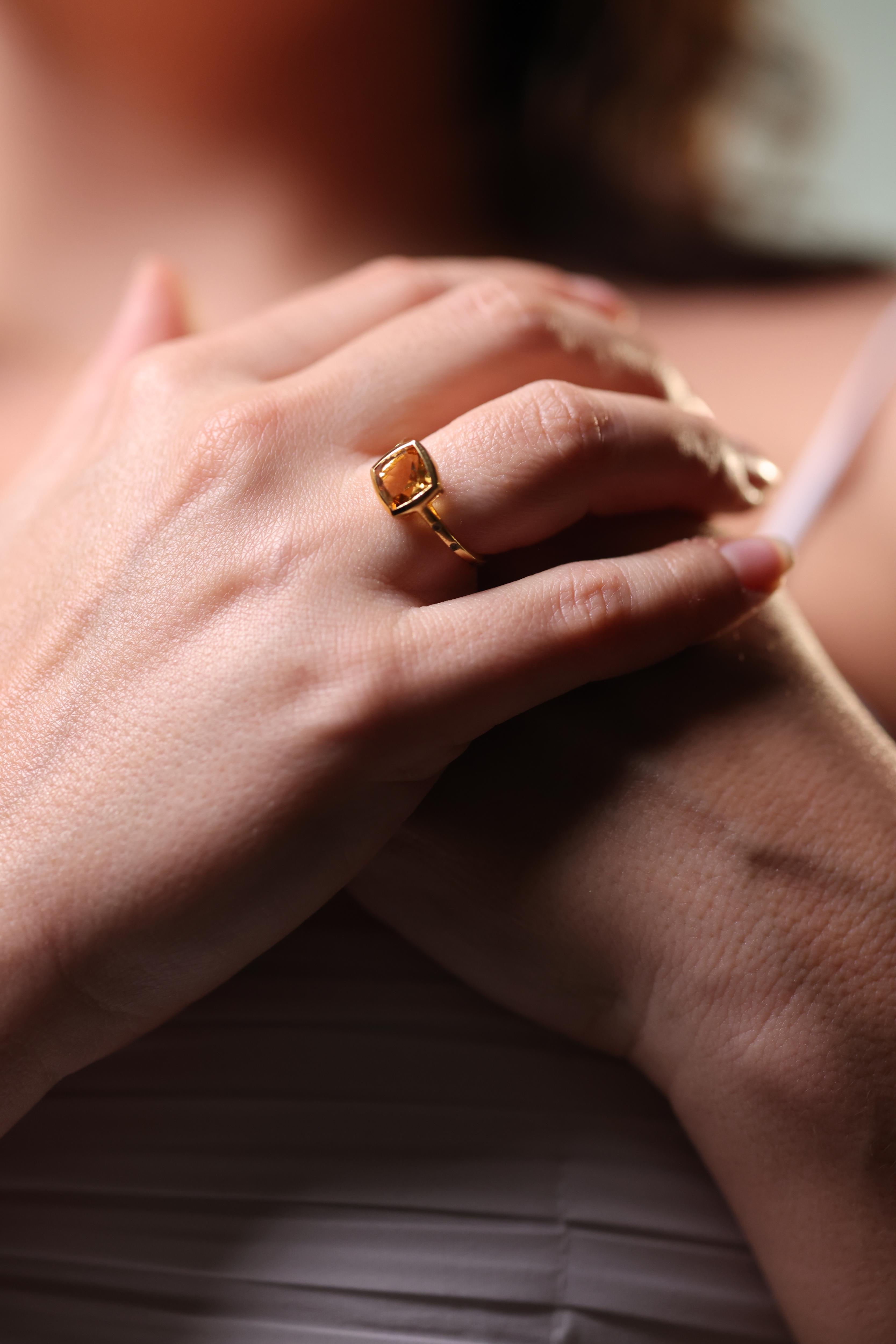 Udita Ring with cushion cut citrine and white topaz accents in gold setting