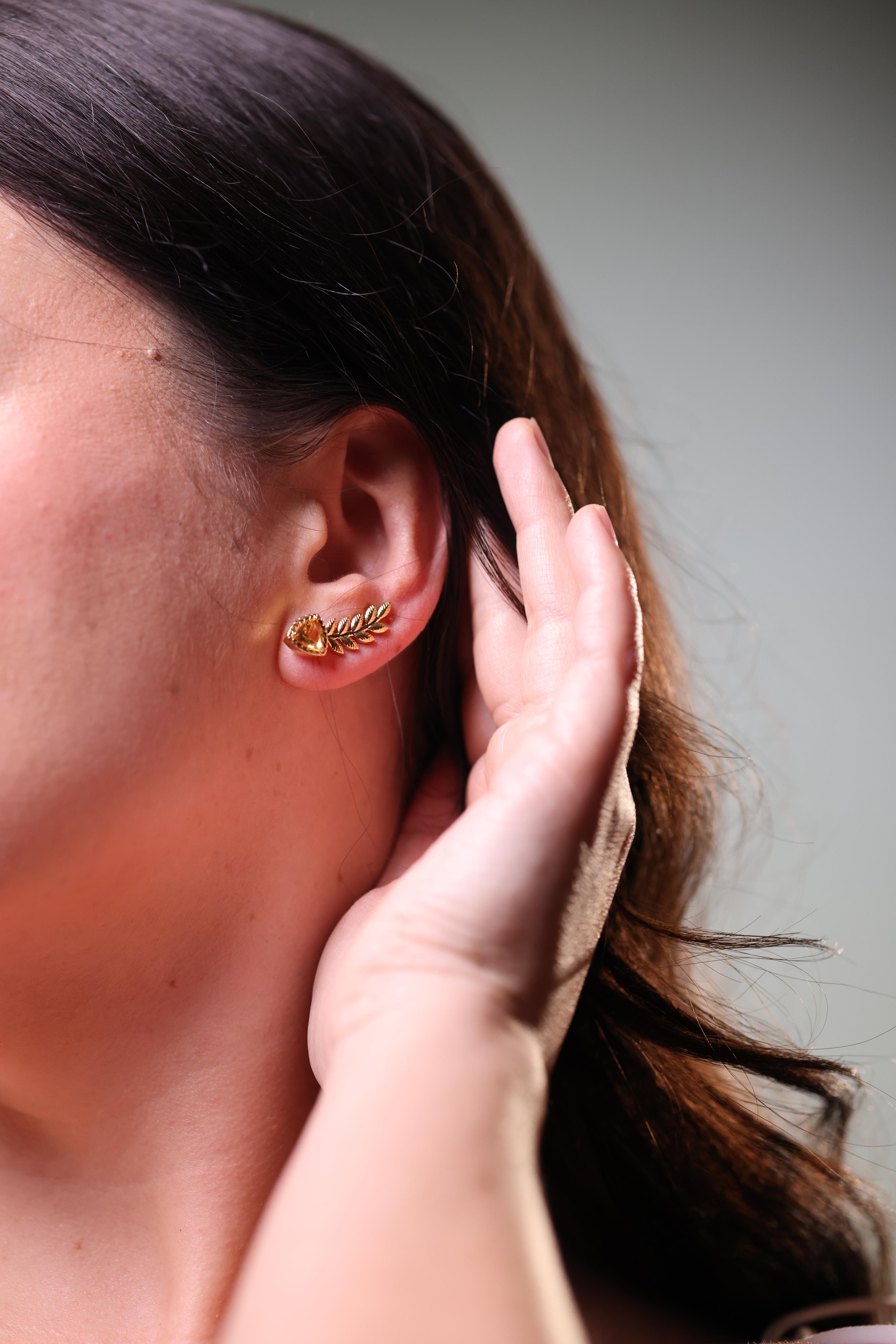 Palvi Earrings with trillion cut citrine and leaf-inspired organic design