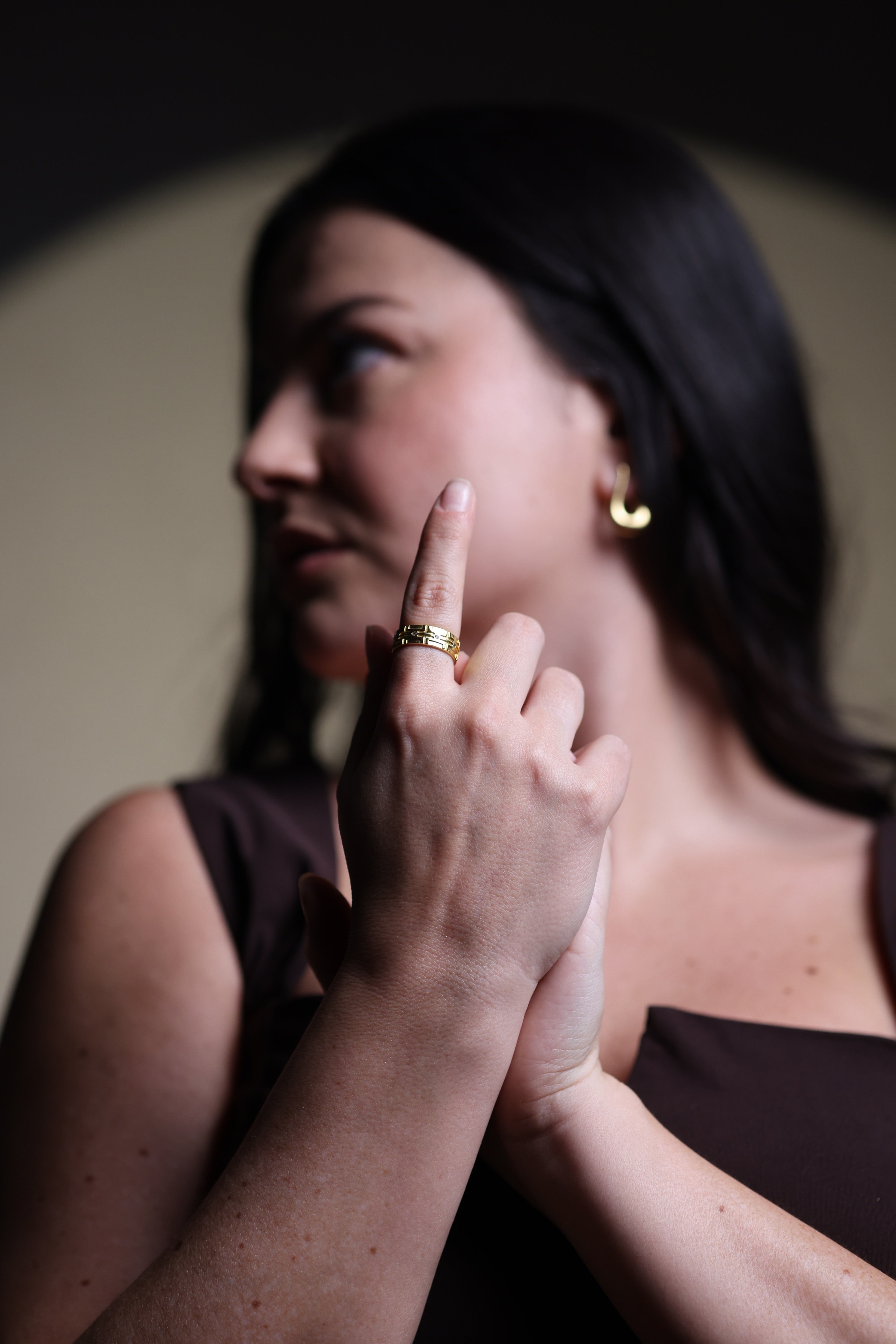 Jharokha Ring with white topaz in perforated band inspired by Indian palace windows, available in gold and silver