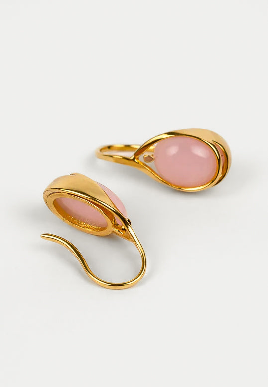 Anvi Earrings with oval pink opal cabochon stones in a modern setting