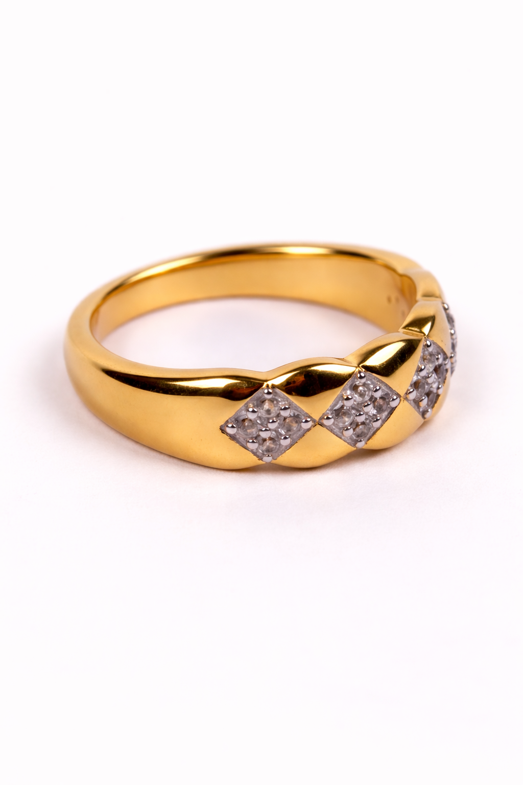 Taal Ring white topaz gold band with balanced repeating pattern and modern design