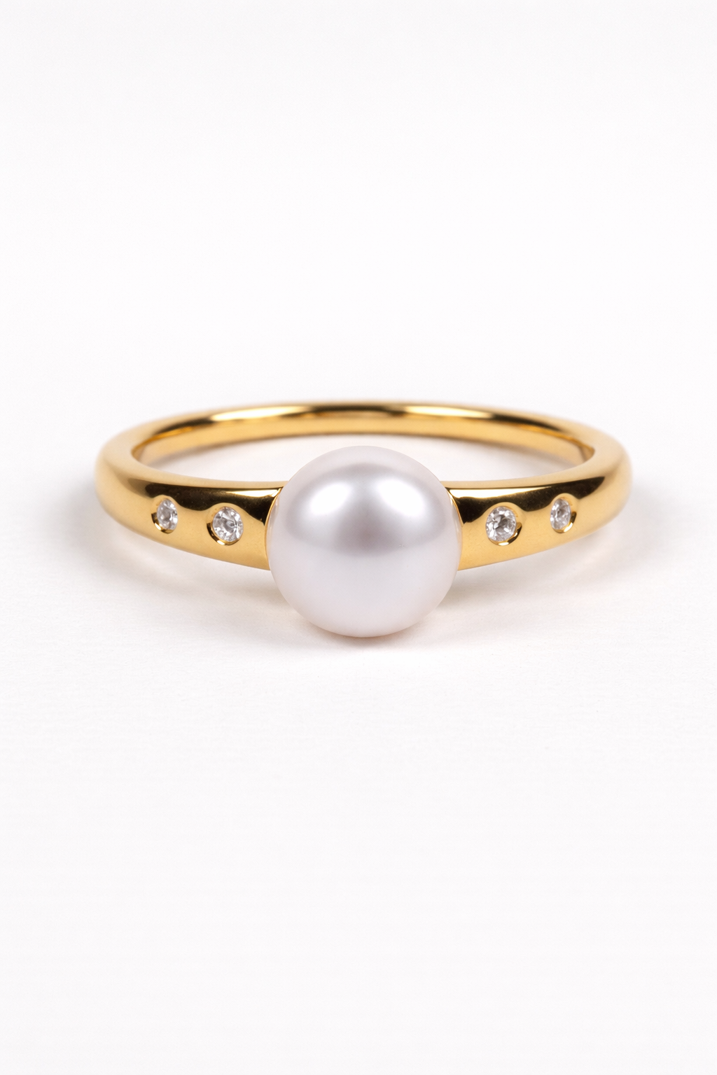 Deepa Ring with central luminous pearl surrounded by lab-grown diamonds radiating brilliance and balance