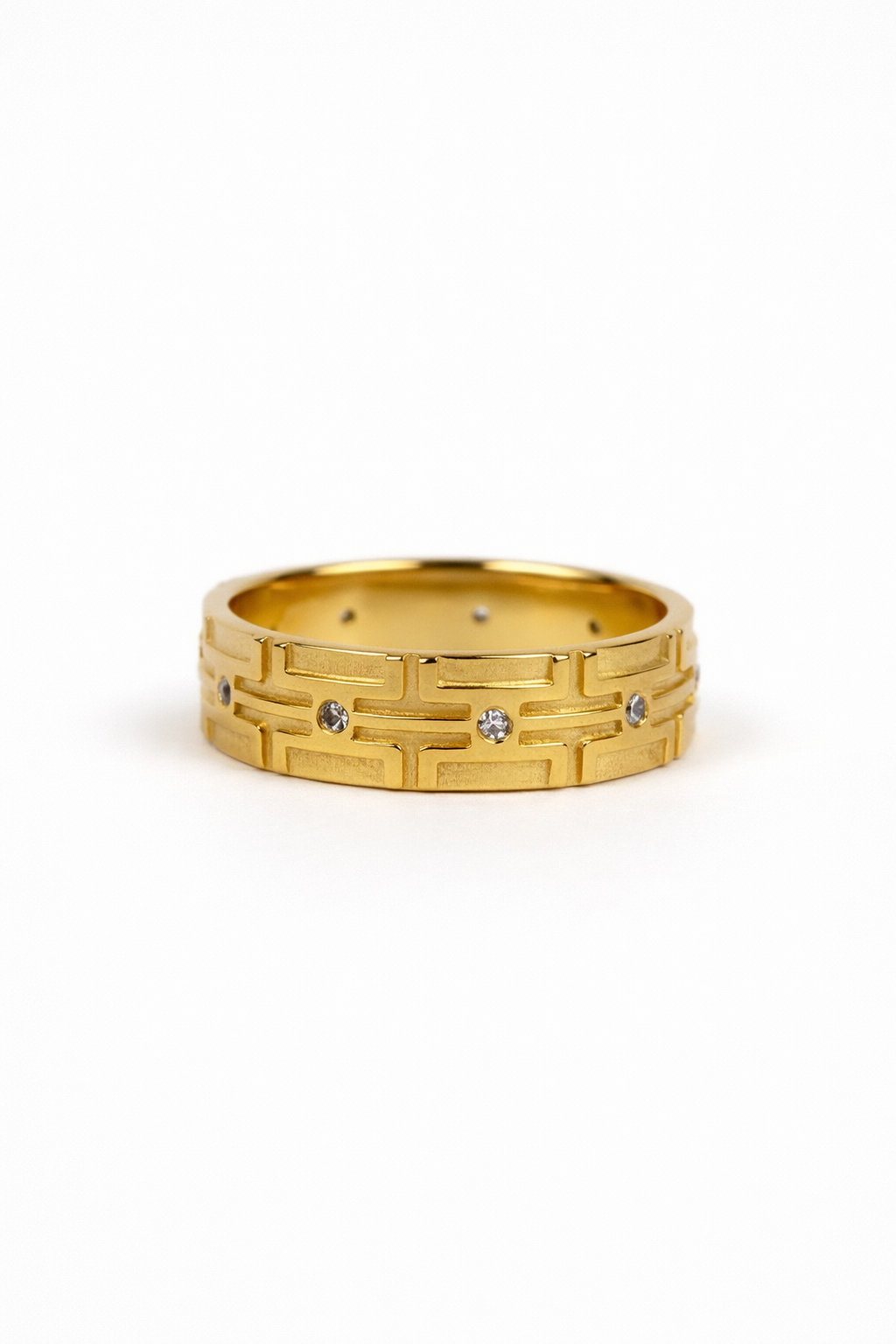 Elegant Jharokha Ring with white topaz inspired by Indian palace jali windows in gold and silver