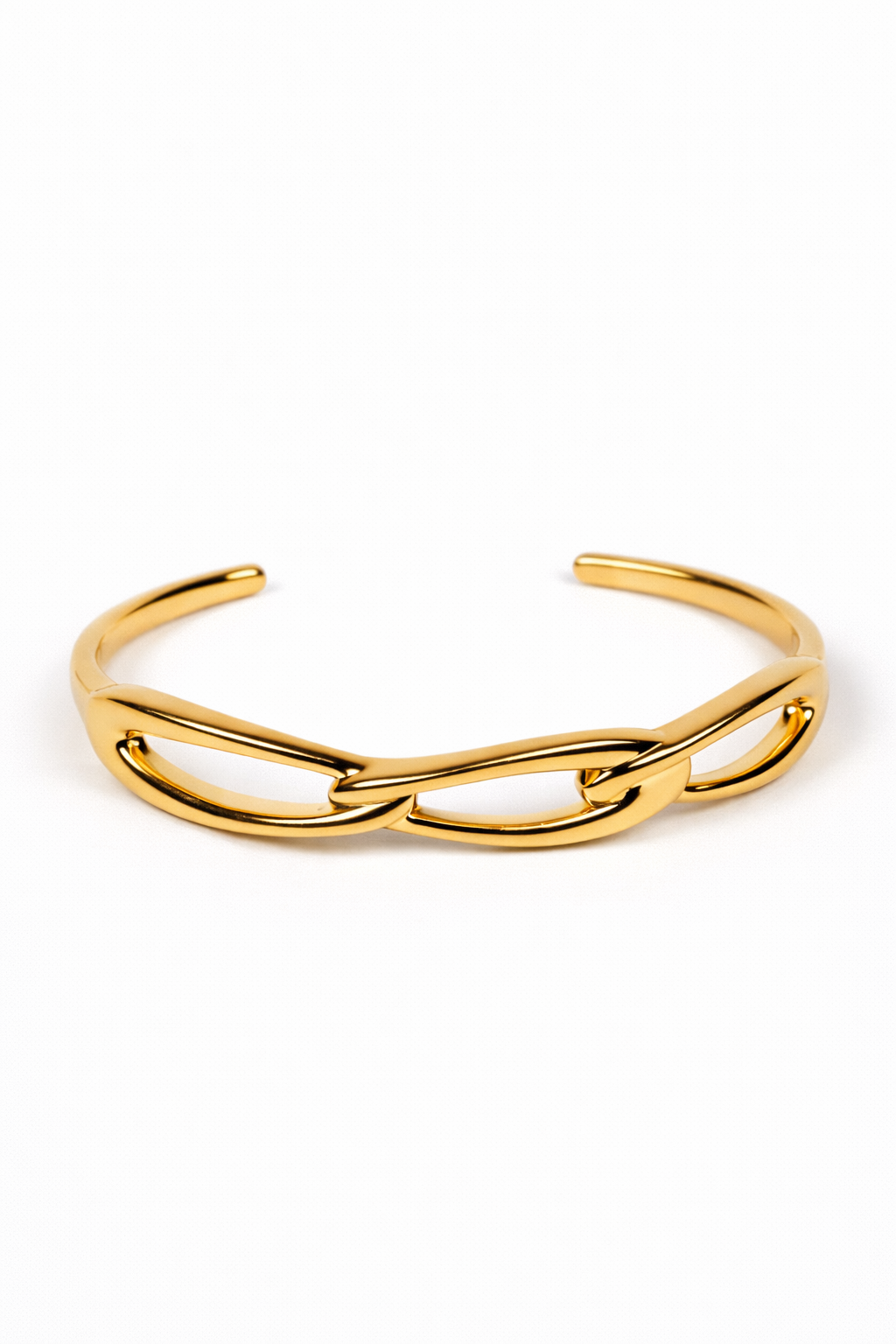 Kadi Cuff gold sculptural bracelet with interlinked forms and modern open design