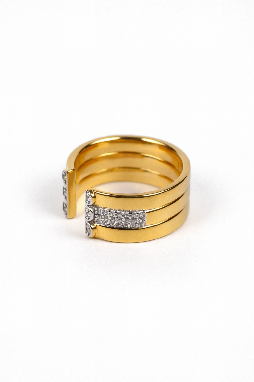 Kona Ring with white topaz on bold two-tone segmented band featuring architectural design