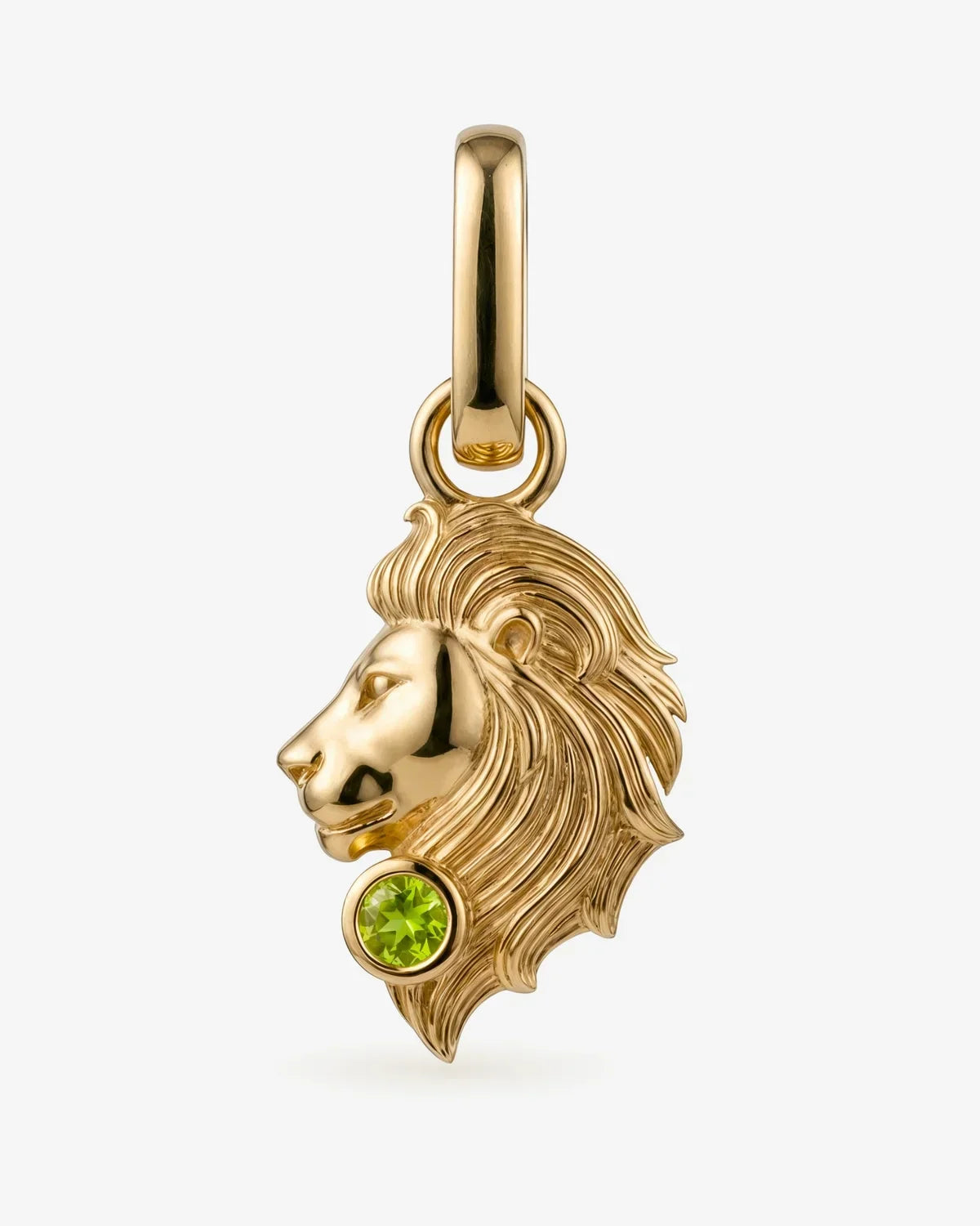 Radiant lion representing Leo – Simha – सिंह, sun-ruled and generous presence with peridot gemstone.