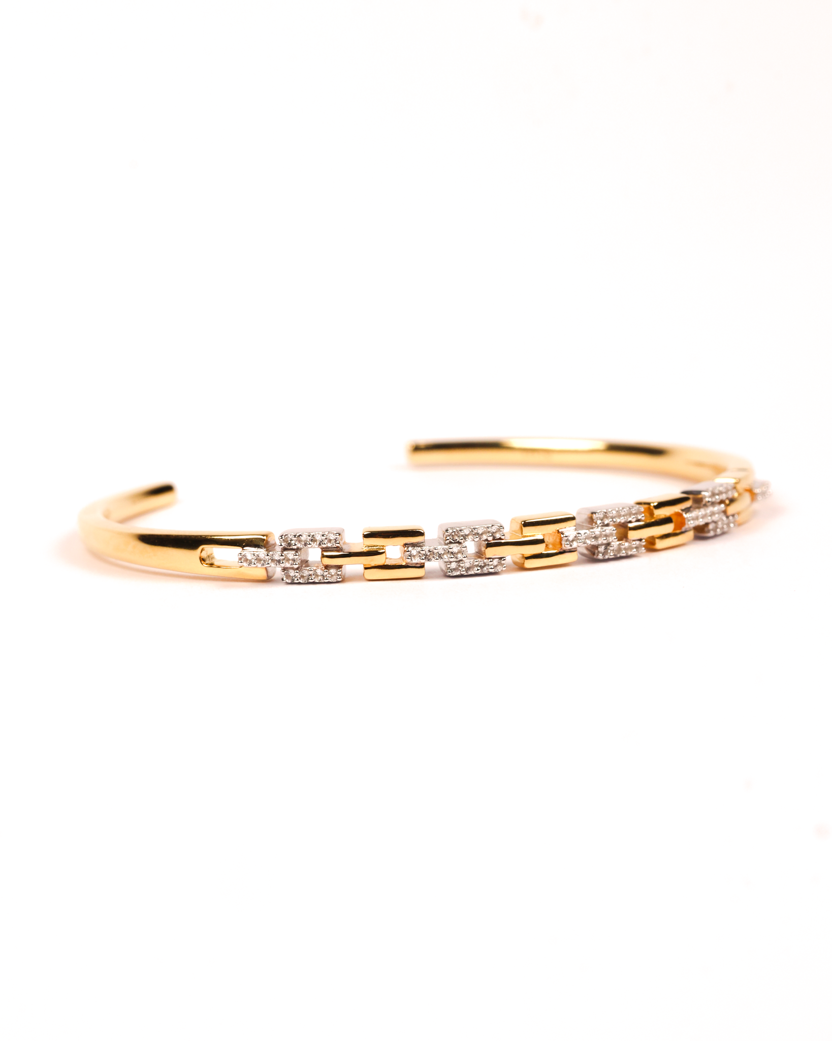 Noura Cuff 925 sterling silver and 18K gold vermeil with interlocking rectangular links and 53 white topazes