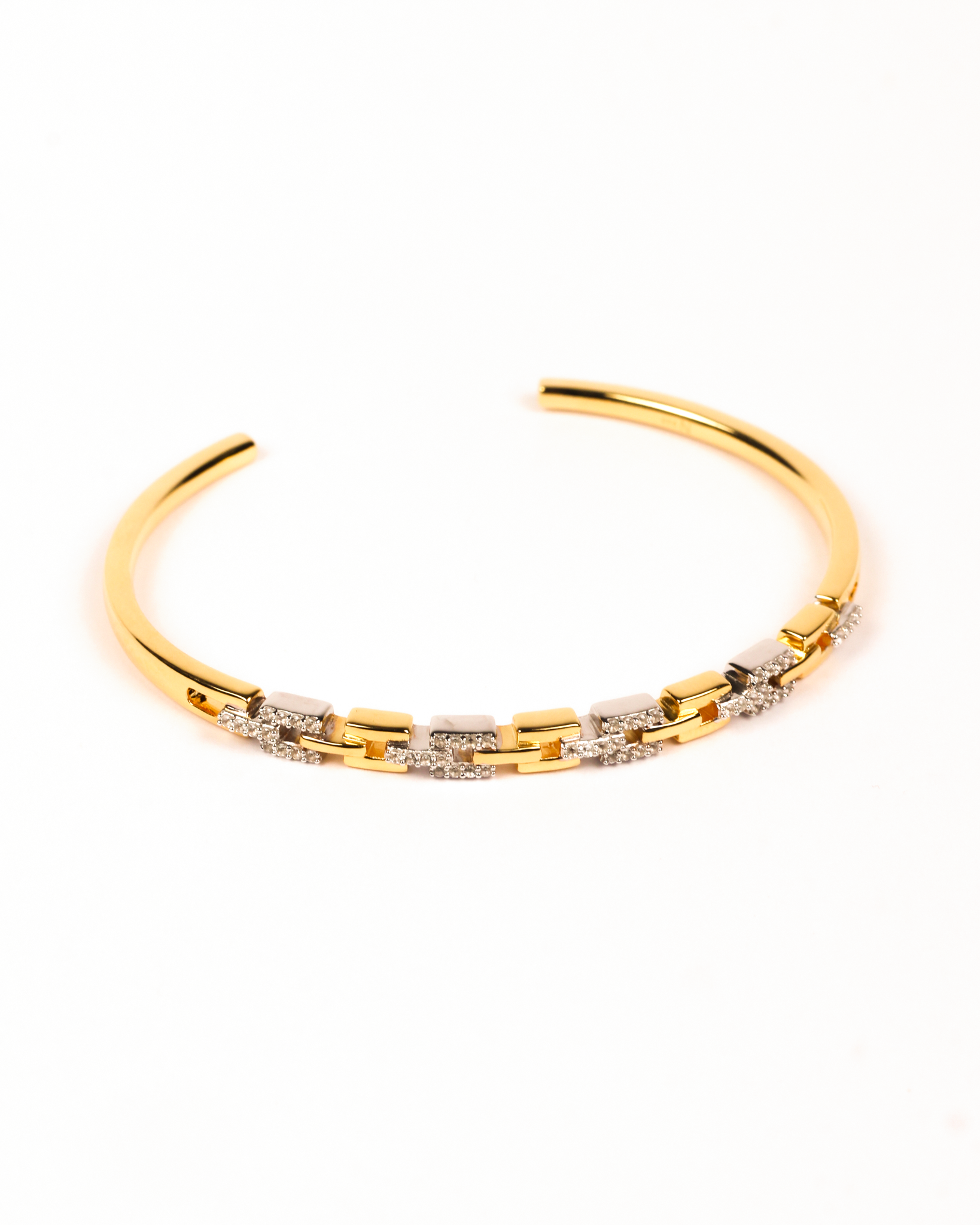 Noura Cuff sterling silver and 18K gold vermeil with interlocking rectangular links and white topazes