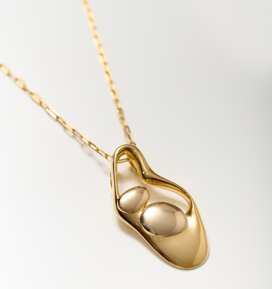 Aakar Necklace fluid gold abstract pendant on chain minimal design jewelry