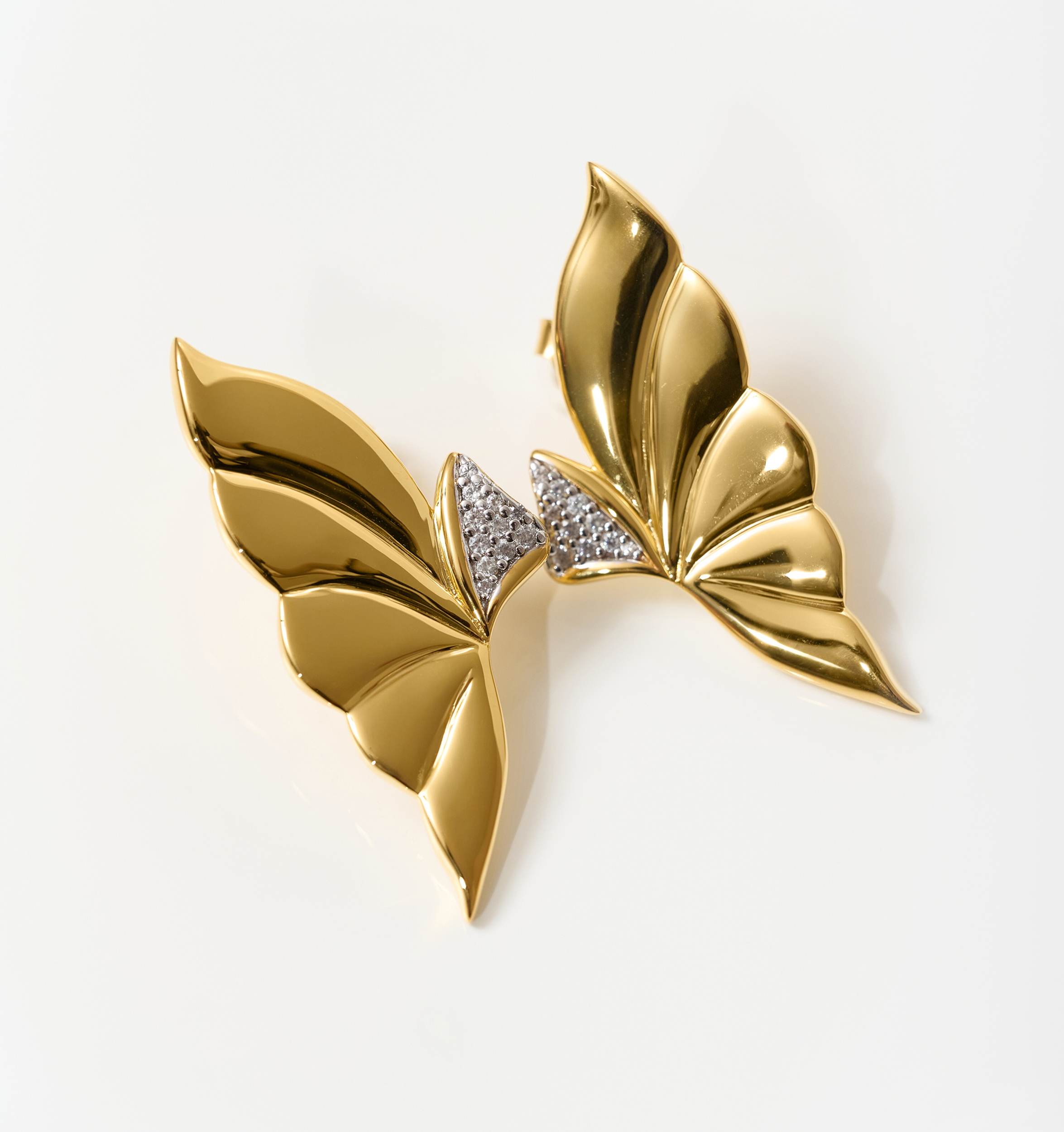 Elara Earrings gold butterfly wing shaped with diamond accents