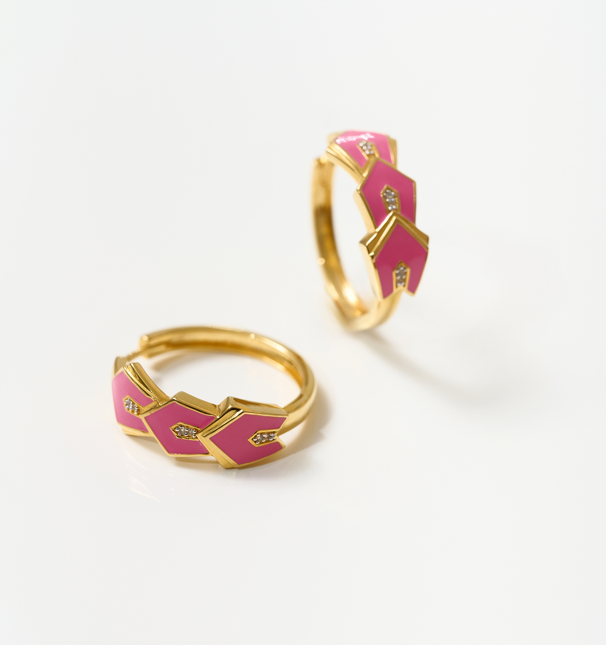 Gulzar Petal Dew gold-plated hoops with pink enamel petals and white topaz accents