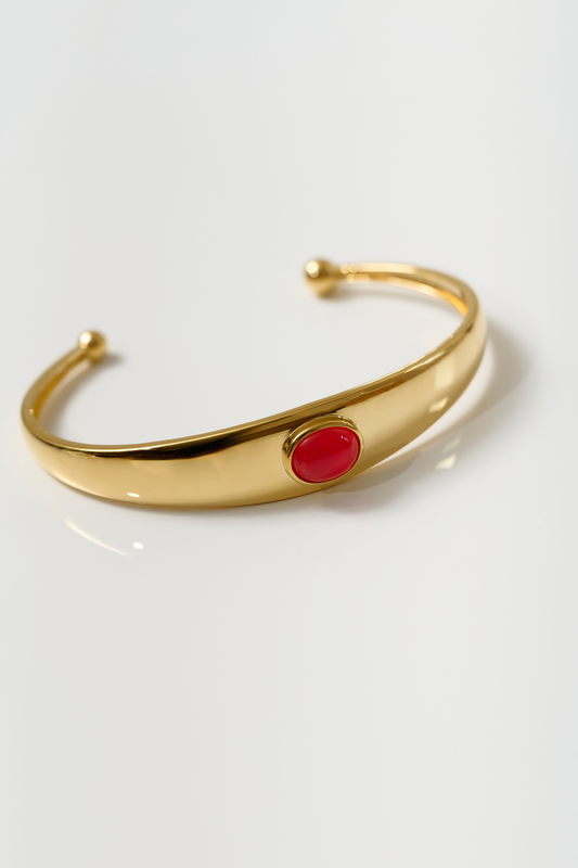 Dhruva Cuff gold bracelet with red onyx stone for grounded courage and clarity