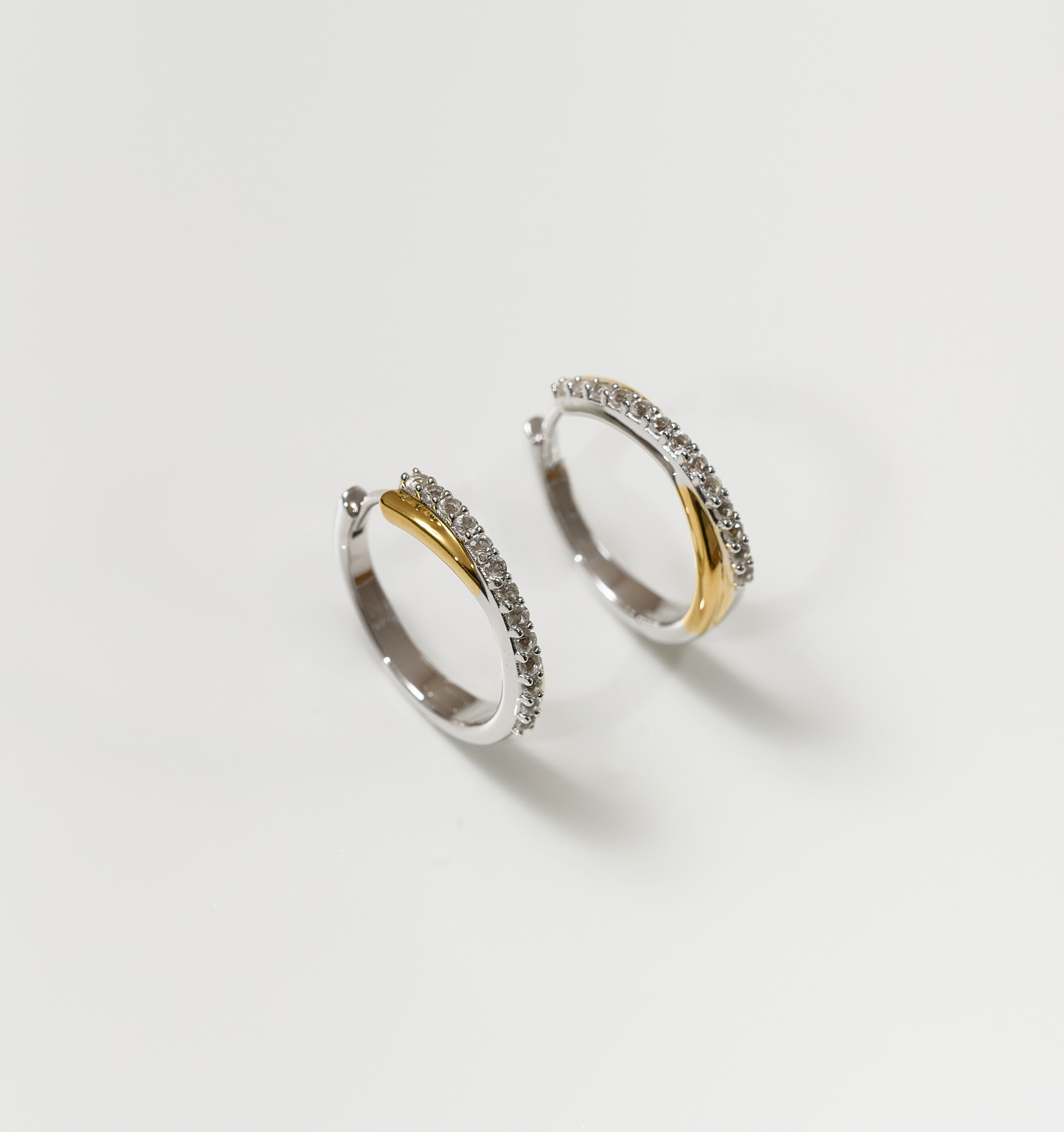 Mishri Hoops silver and gold earrings with white topaz detailing