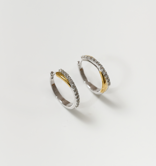 Mishri Hoops silver and gold earrings with white topaz detailing