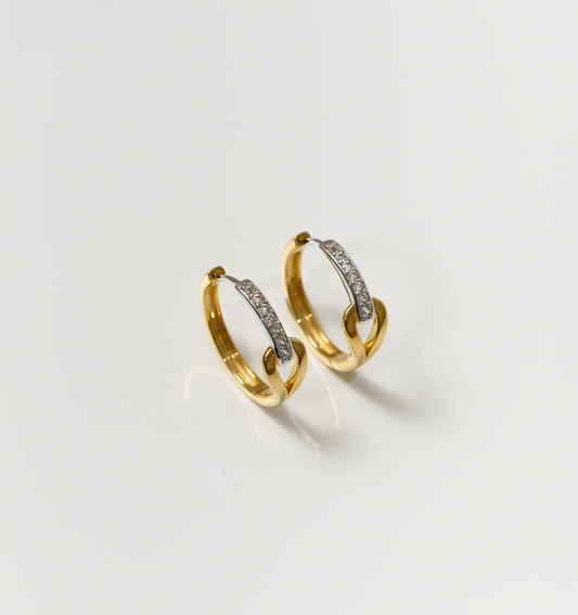Ekatra Earrings gold and silver hoops with embedded stones on white background