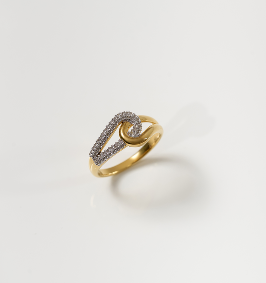 Sahaya Ring gold band with 55 white topazes forming an elegant entwined knot design