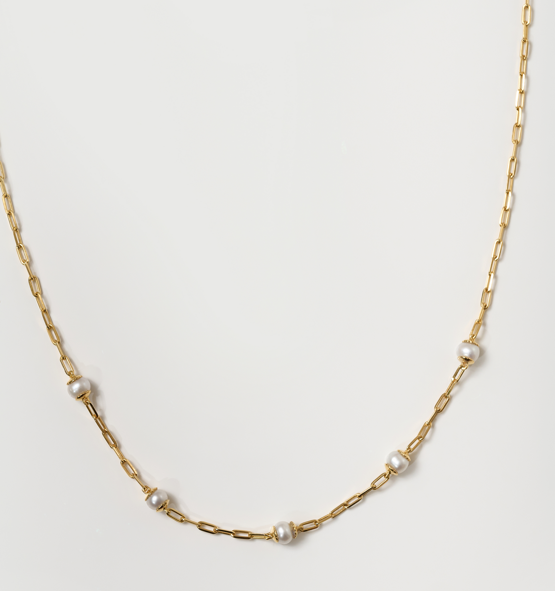 Laya Necklace gold chain with spaced white pearls elegant jewelry