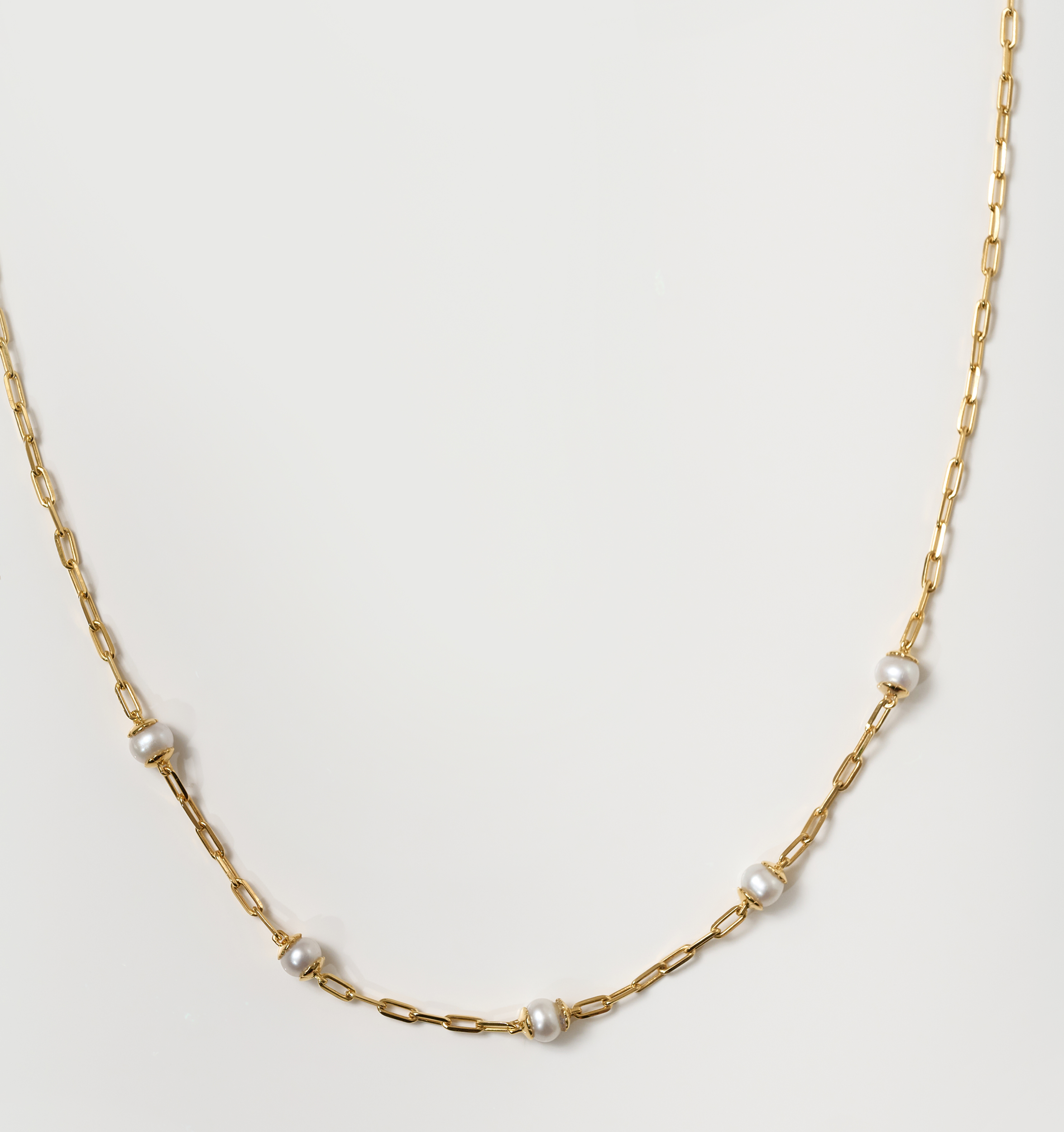 Laya Necklace gold chain with spaced white pearls elegant jewelry