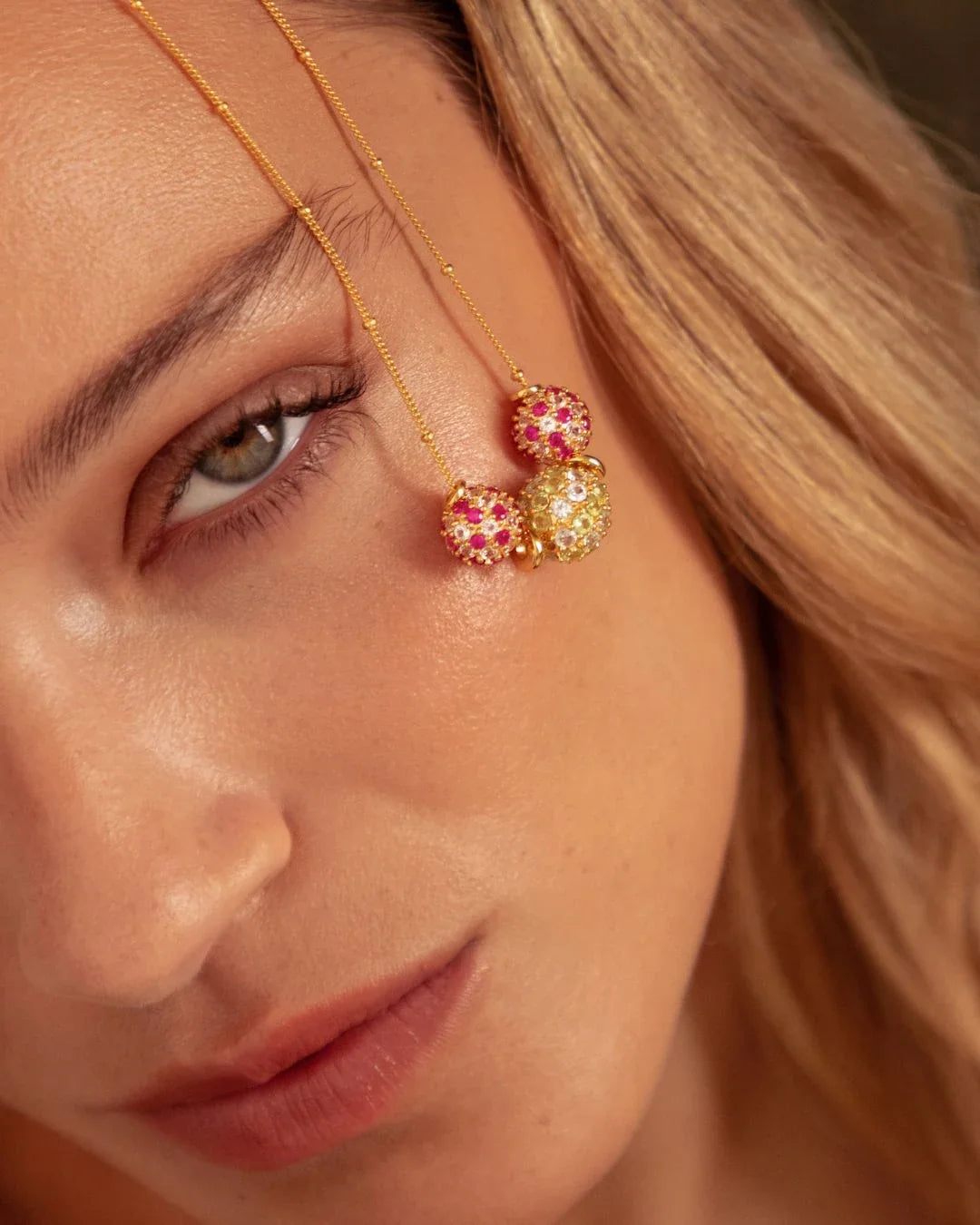 Phulwari Necklace with three pavé spheres inspired by Rabari tribe in vibrant stones