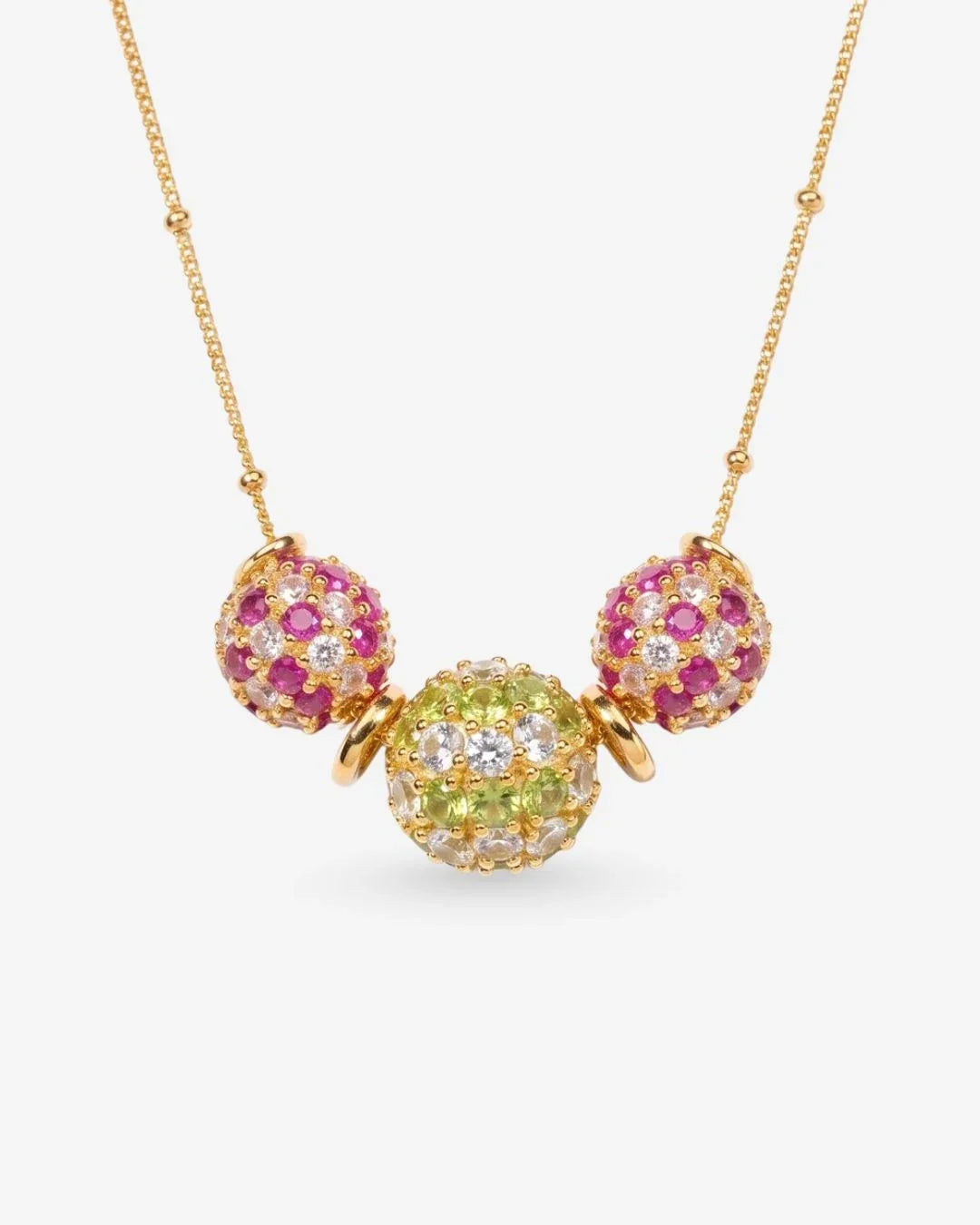Phulwari Necklace featuring three pavé spheres inspired by Rabari tribe with 132 colorful stones