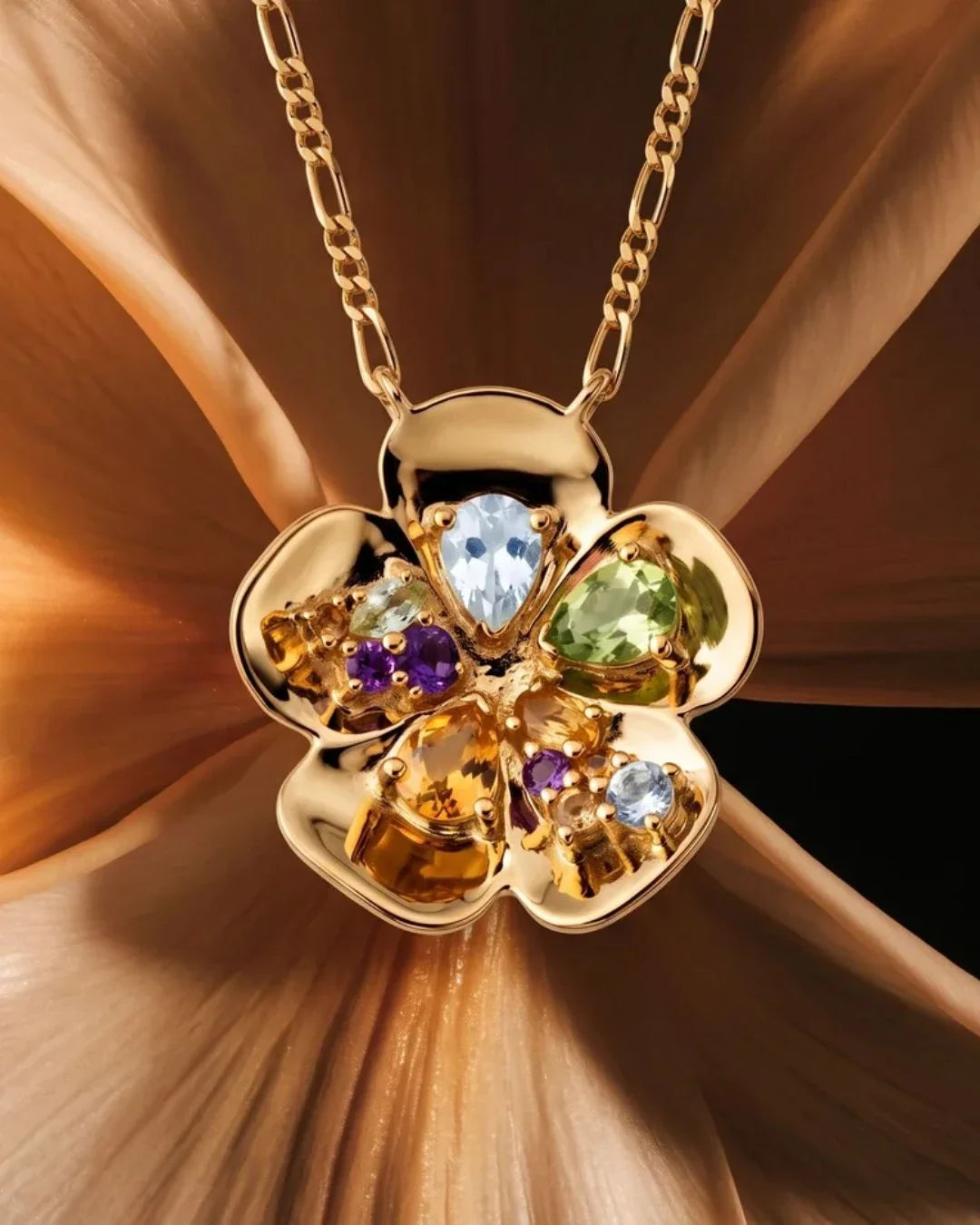 Golden Sonchampak Necklace featuring India's sacred five-petalled flower design in gold