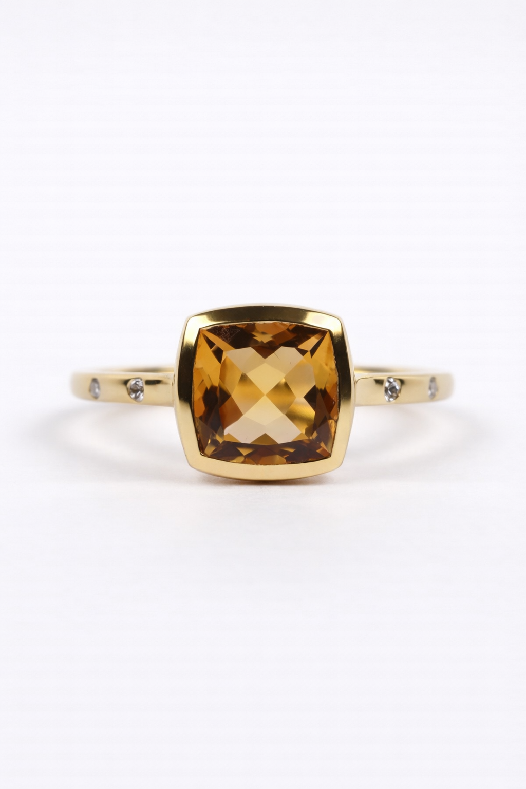 Udita Ring with cushion cut citrine and white topaz accents in gold setting