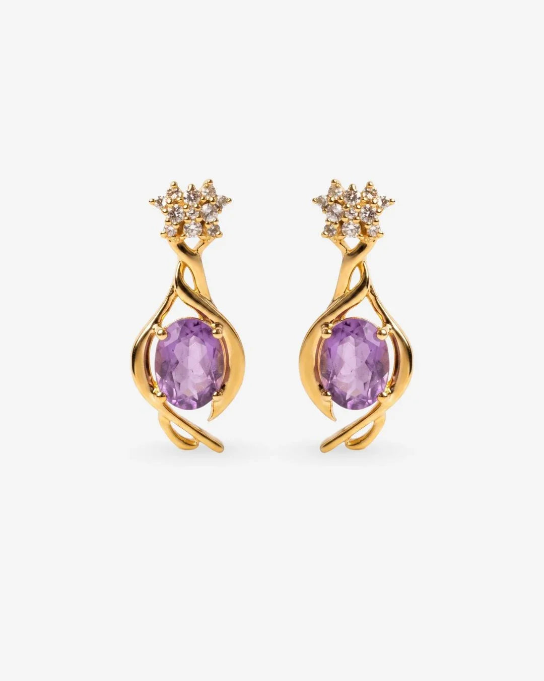 Vallari Earrings gold vine design with amethyst stones