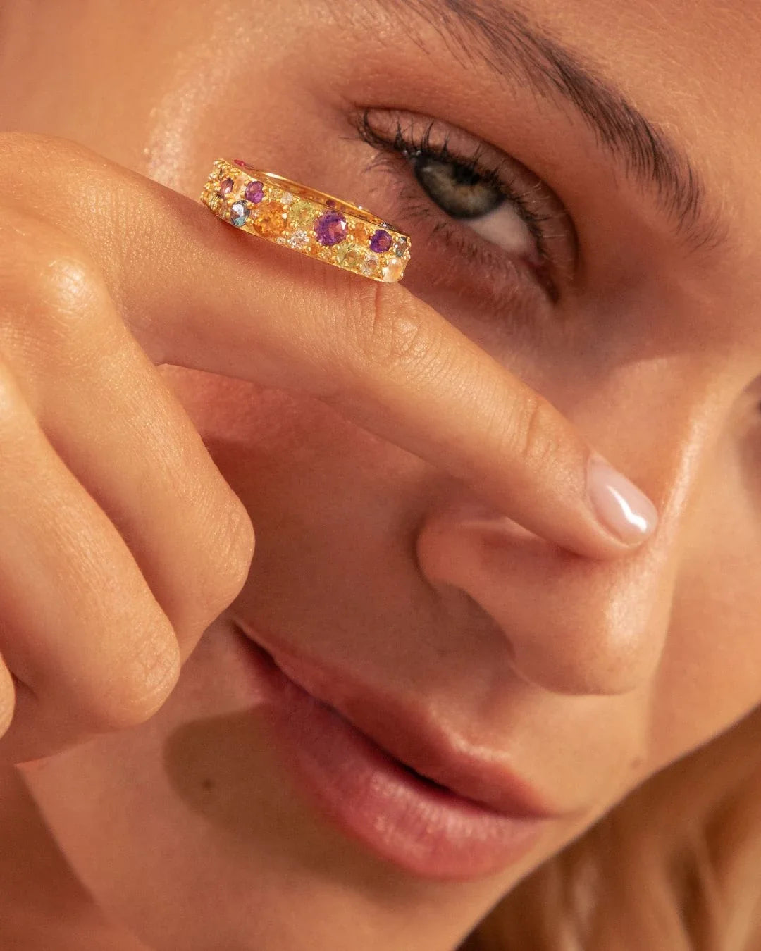 Vrindavan Ring showcasing multicolored floral design inspired by Krishna's sacred grove