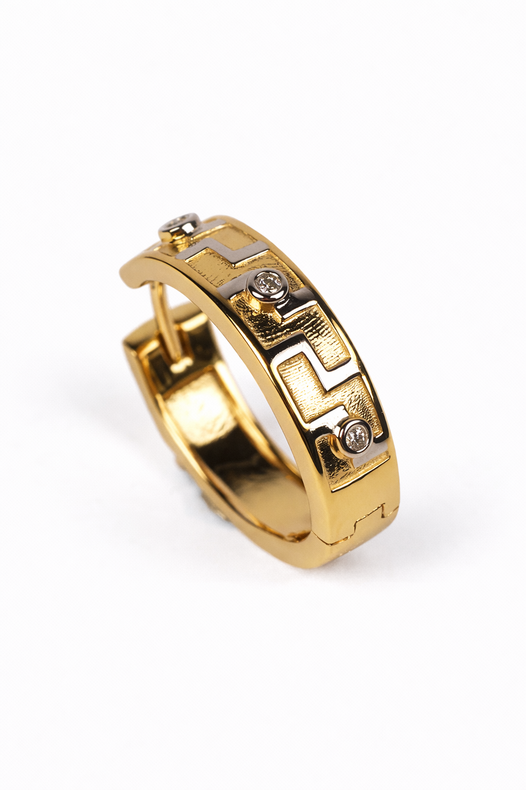 Aksar Hoops lab grown diamond ring in silver and gold with architectural band design