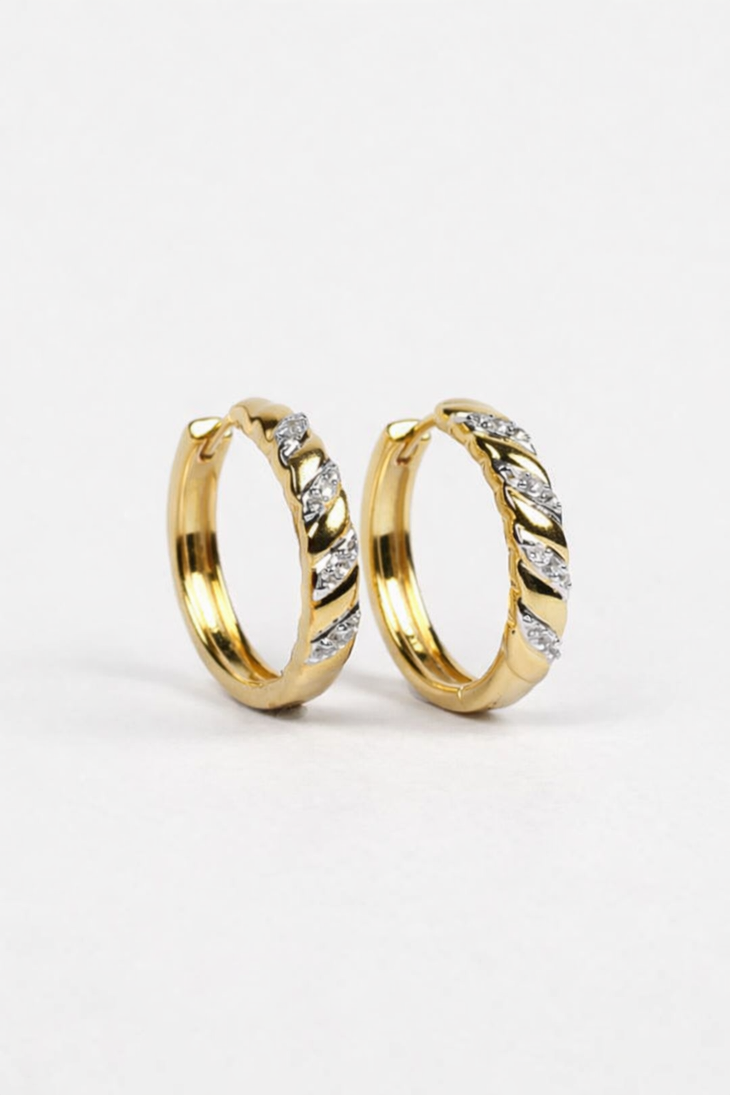 Aris Hoops white topaz earrings with two tone metal band for modern contrast and elegance