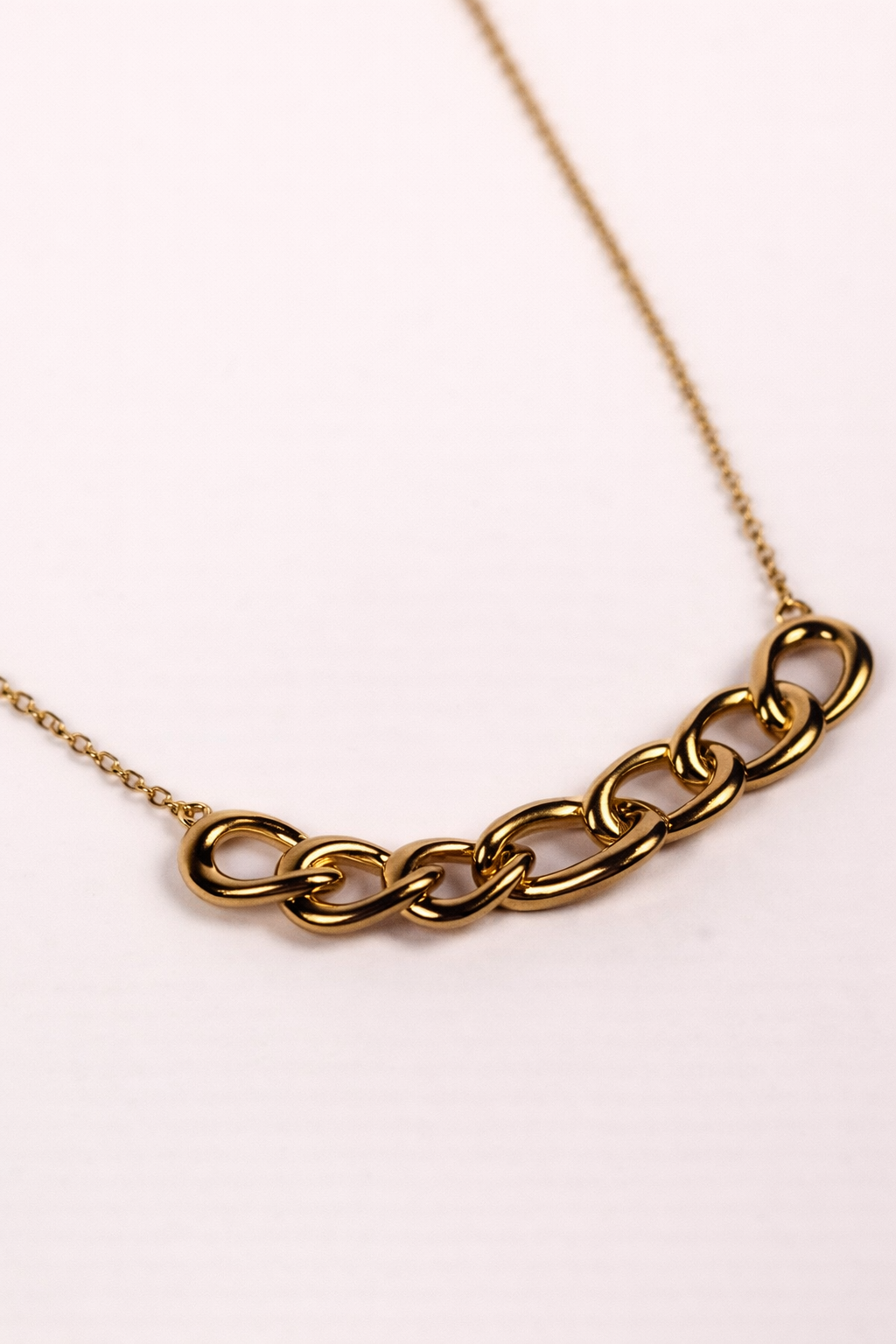 Gaath Necklace with softly linked forms resting naturally along the neckline