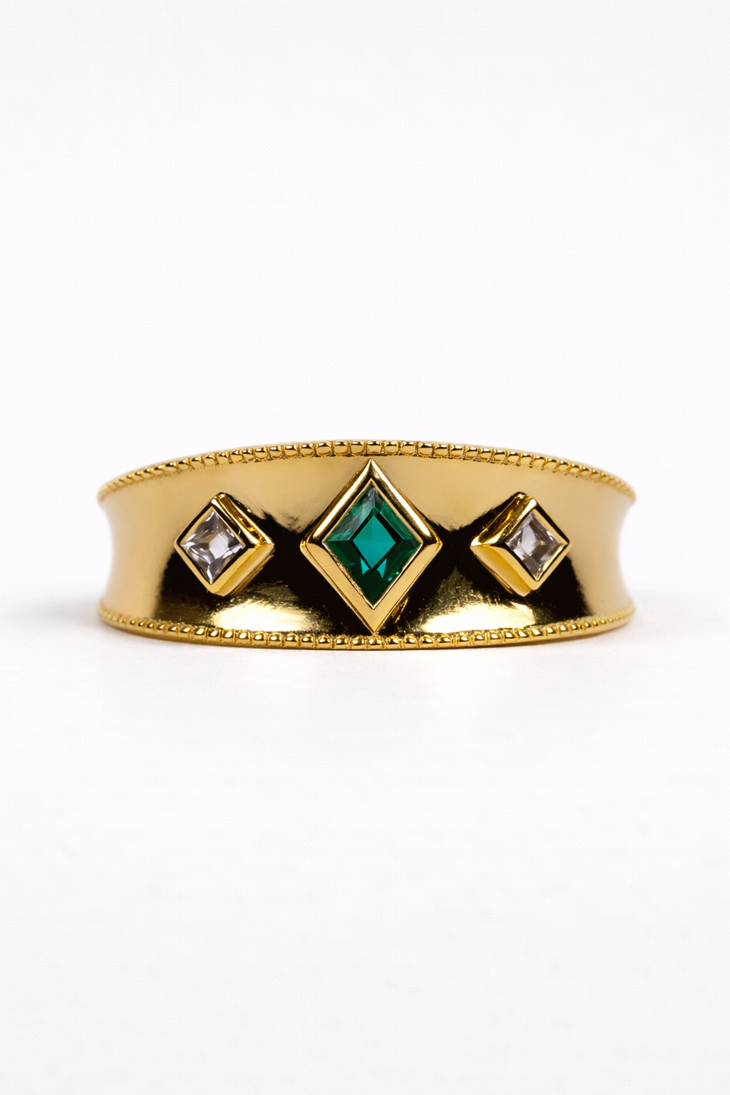 Harita Ring with lab-grown emerald center and white topaz accents in gold setting