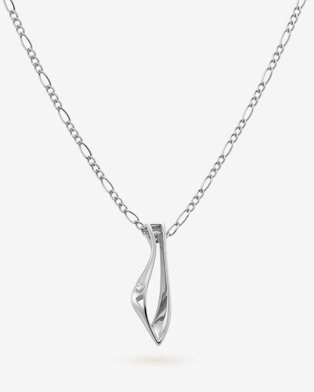 'I' initial pendant necklace in silver with a lab grown diamond, NIMMISHA jewellery London.