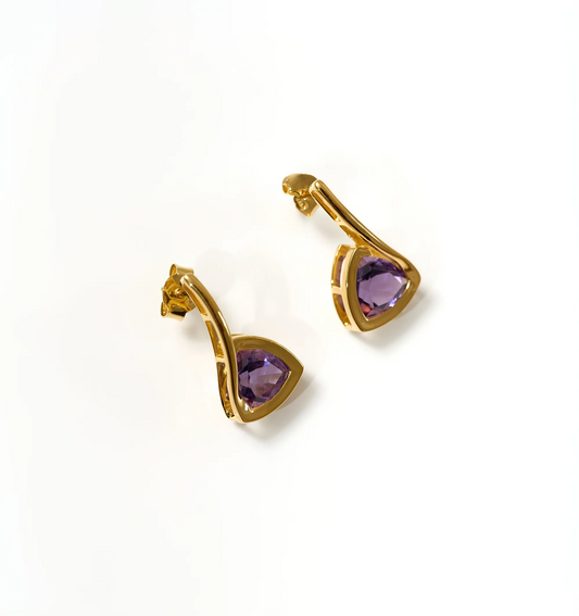Samya Earrings gold with purple amethyst gemstone stud earrings elegant design