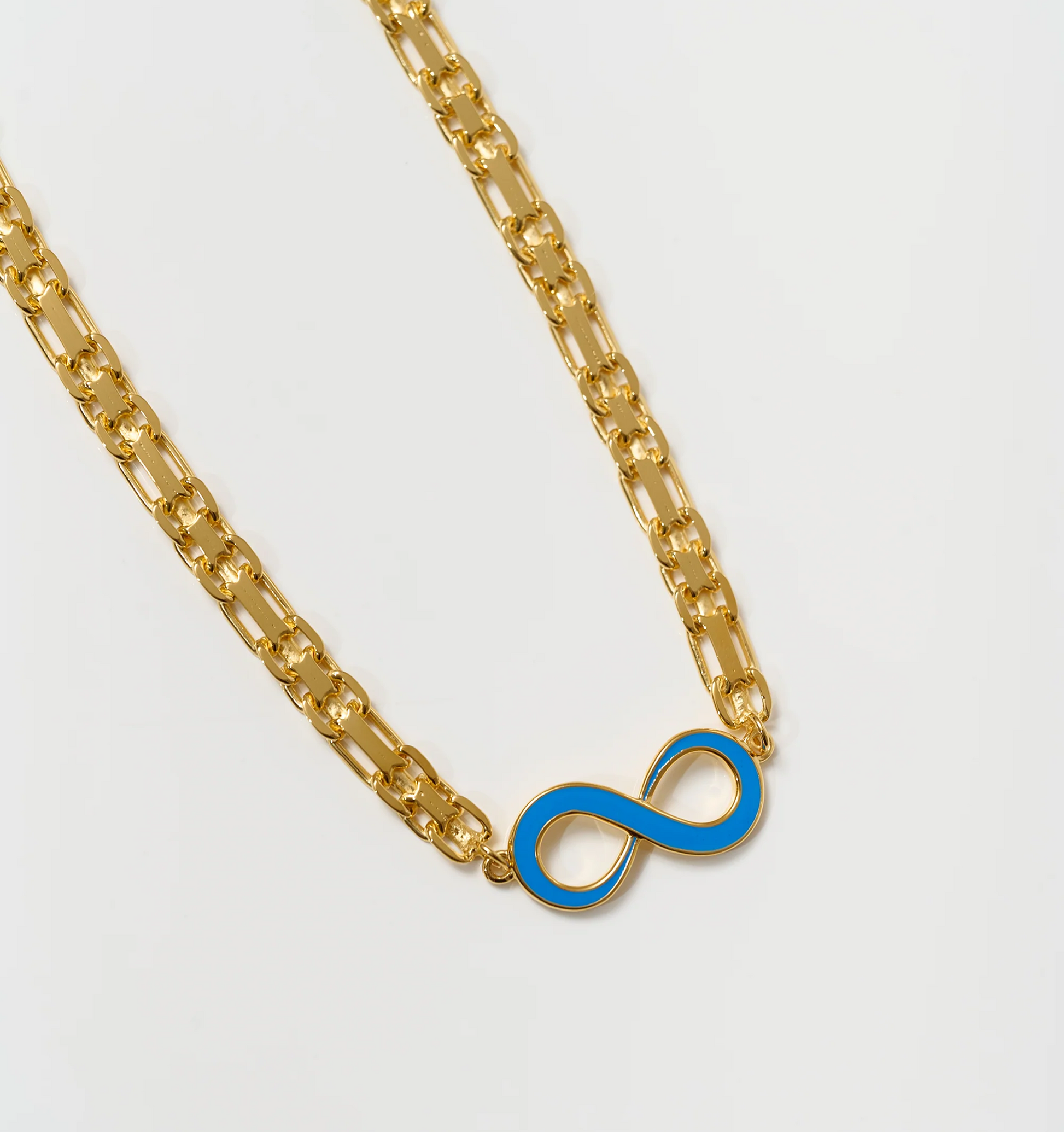 Gold chain Avaanta Necklace with turquoise enamel infinity pendant